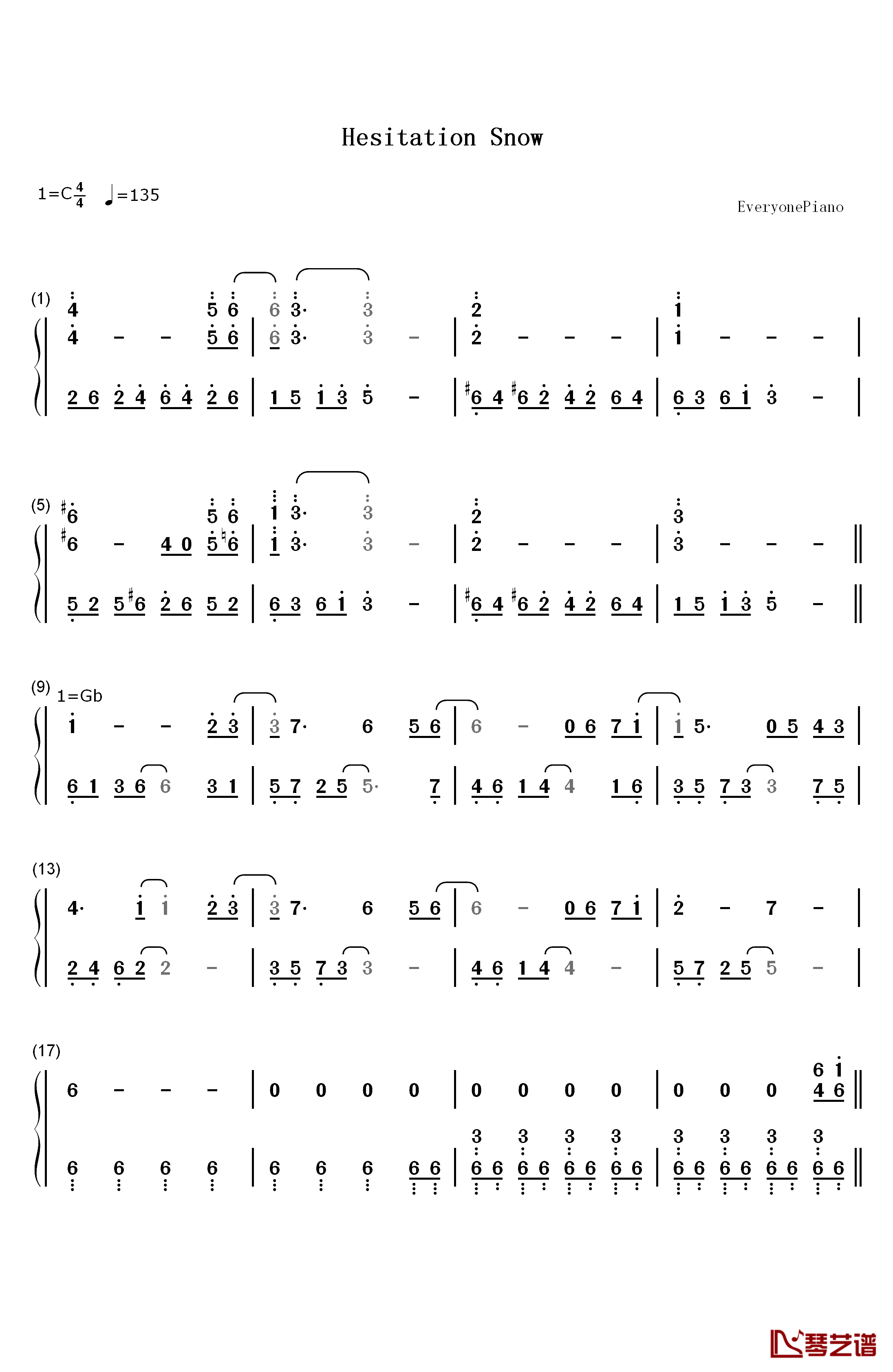 Hesitation Snow钢琴简谱-数字双手-fripSide1
