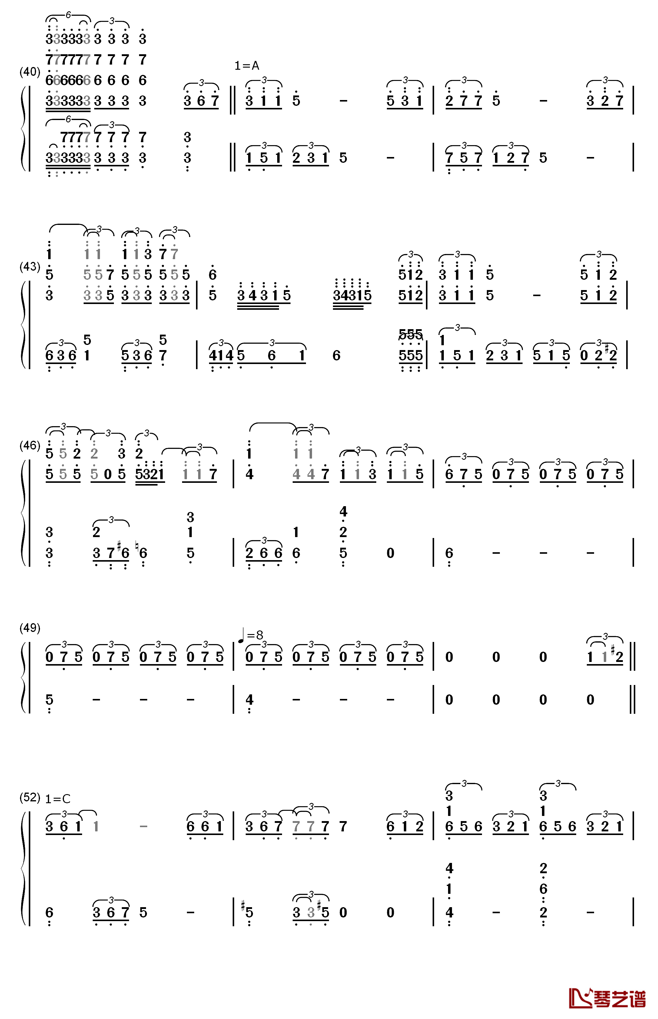 爱钢琴简谱-数字双手-莫文蔚4