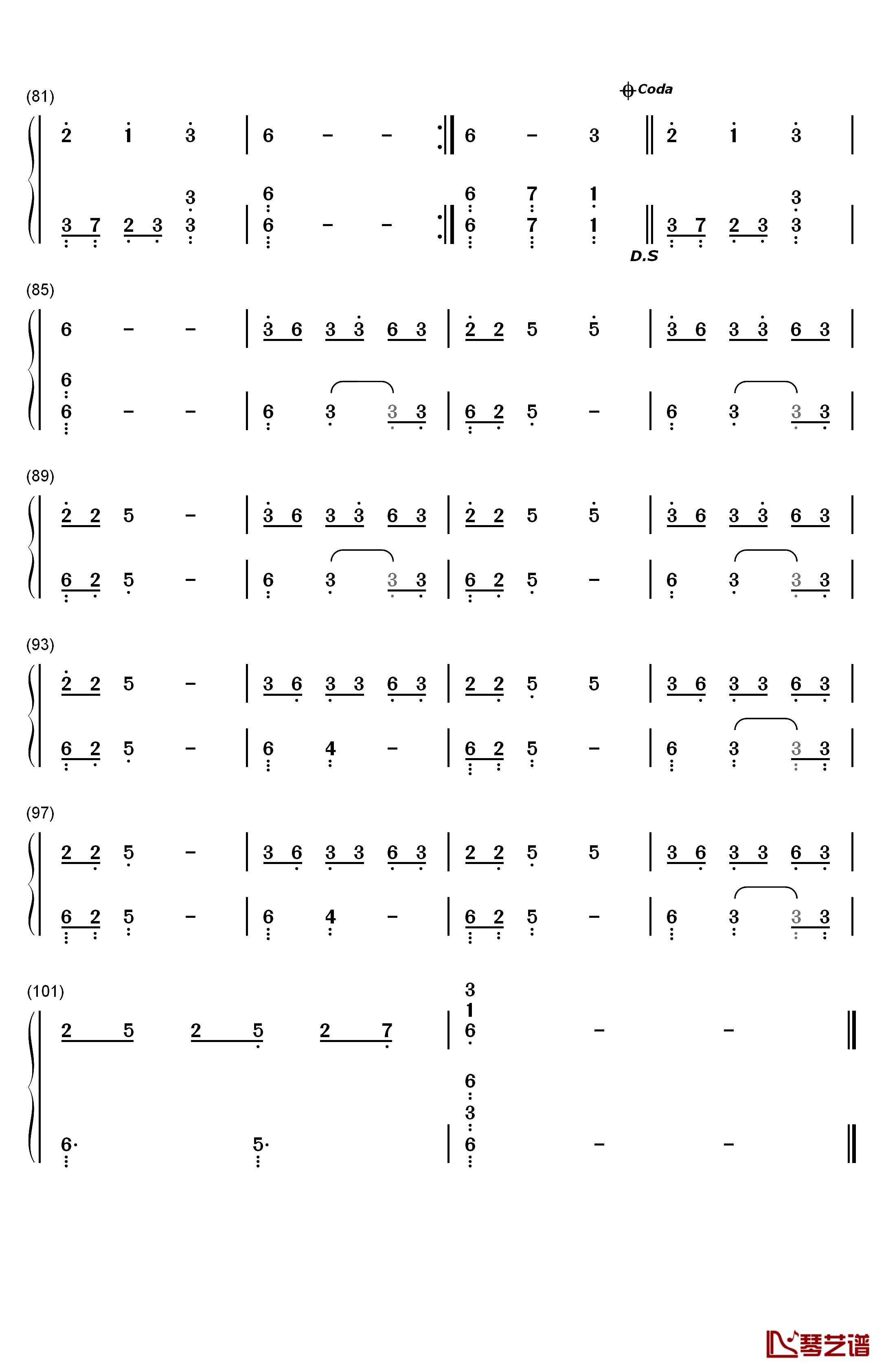 铁窗钢琴简谱-数字双手-许美静4