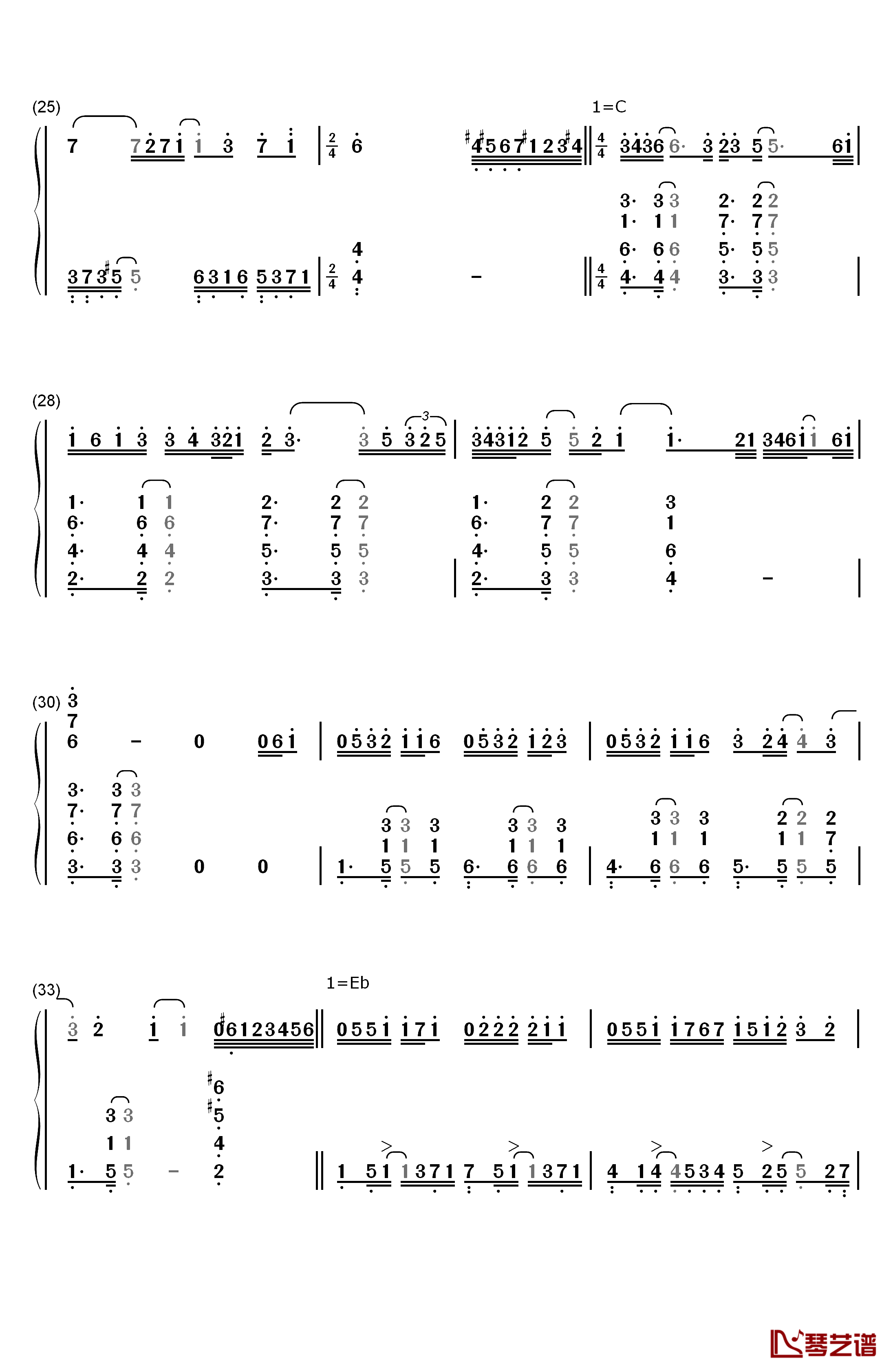 屋顶钢琴简谱-数字双手-周杰伦3