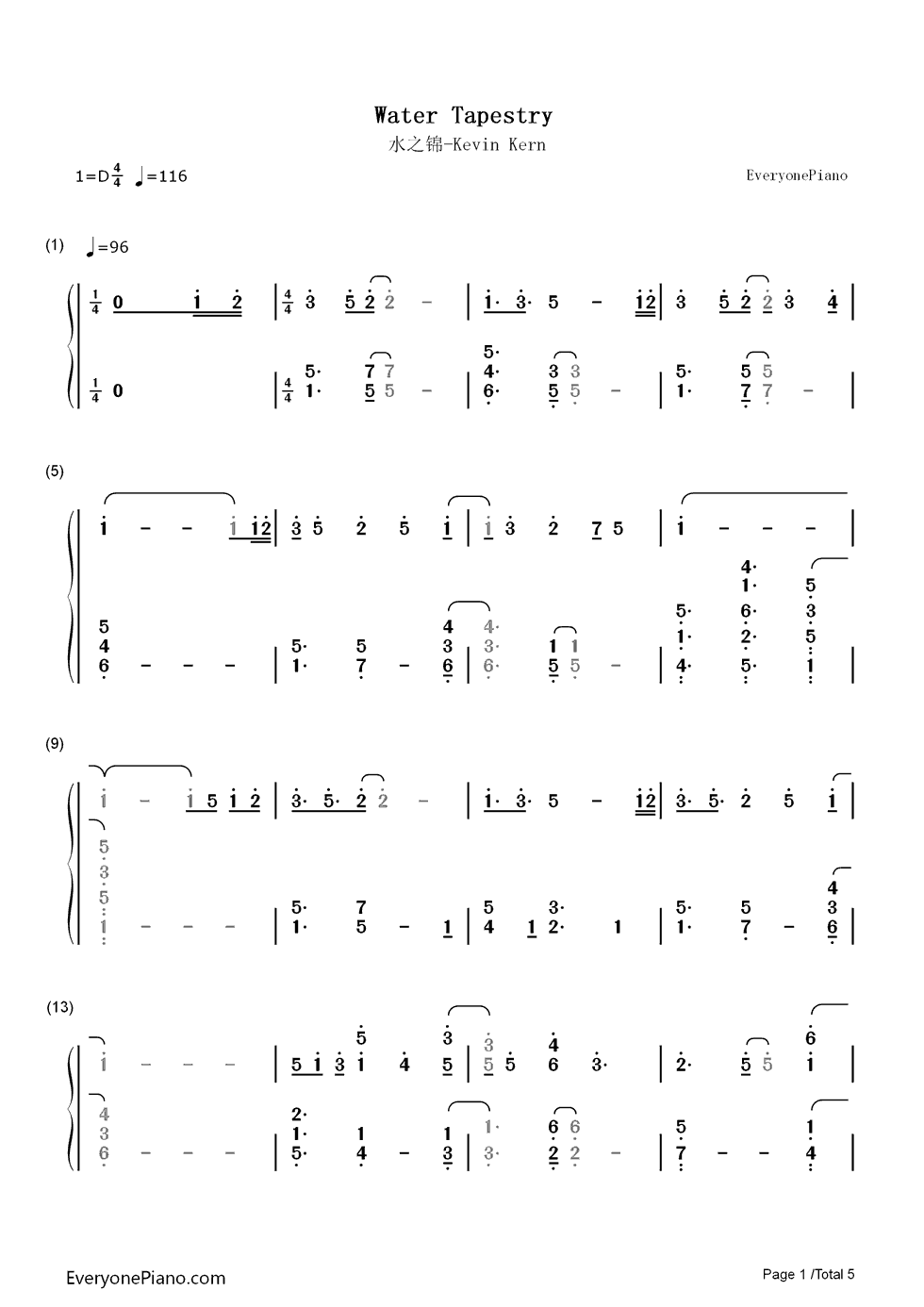 水之锦钢琴简谱-数字双手-Kevin Kern1