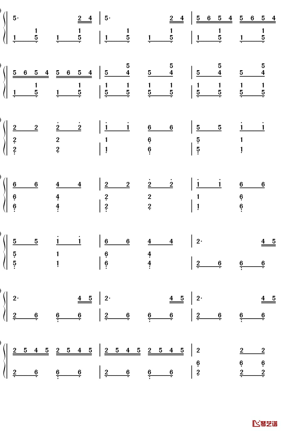 赛马钢琴简谱-数字双手-蒙古族音乐2