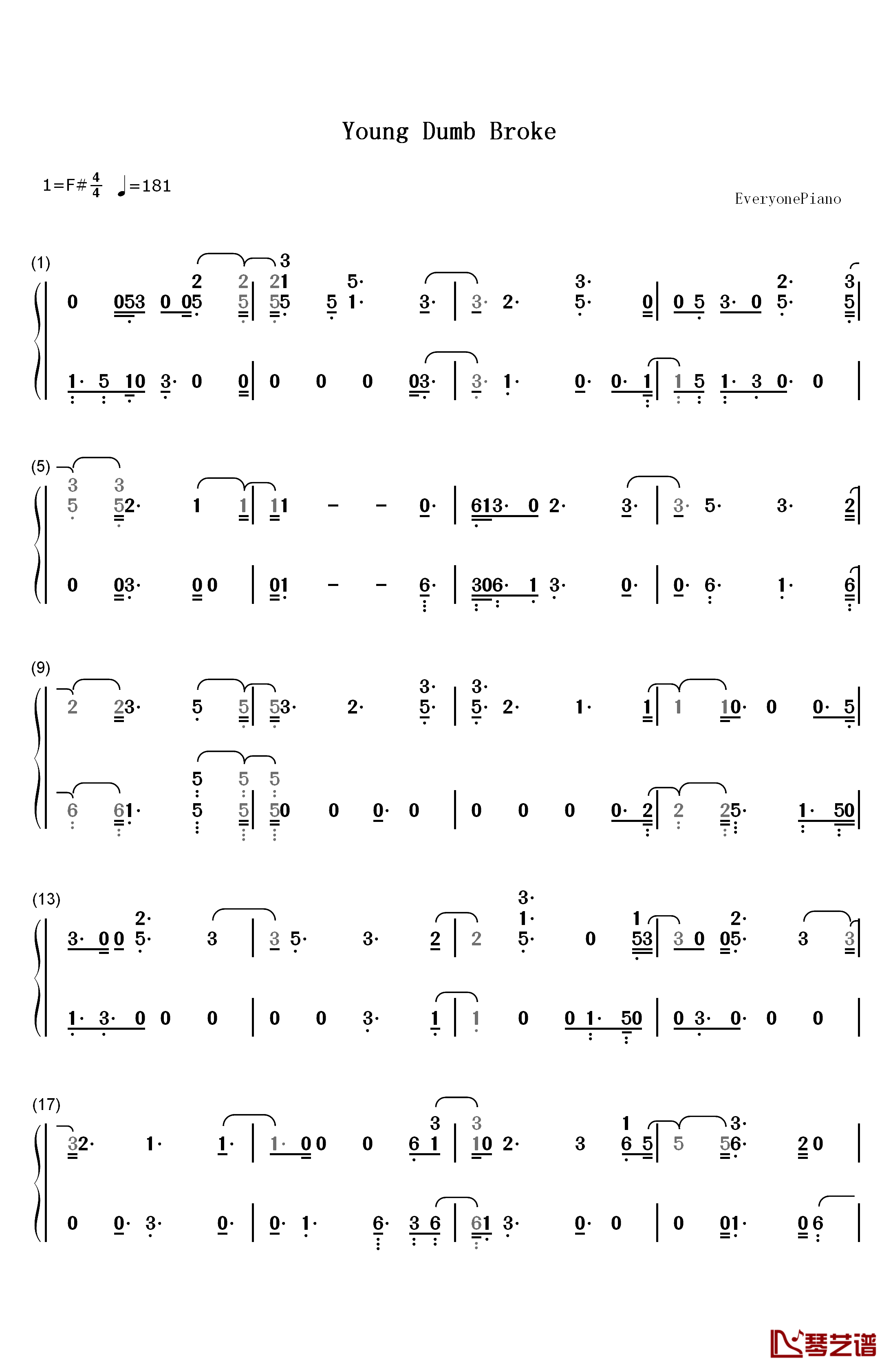 Young Dumb Broke钢琴简谱-数字双手-Khalid1