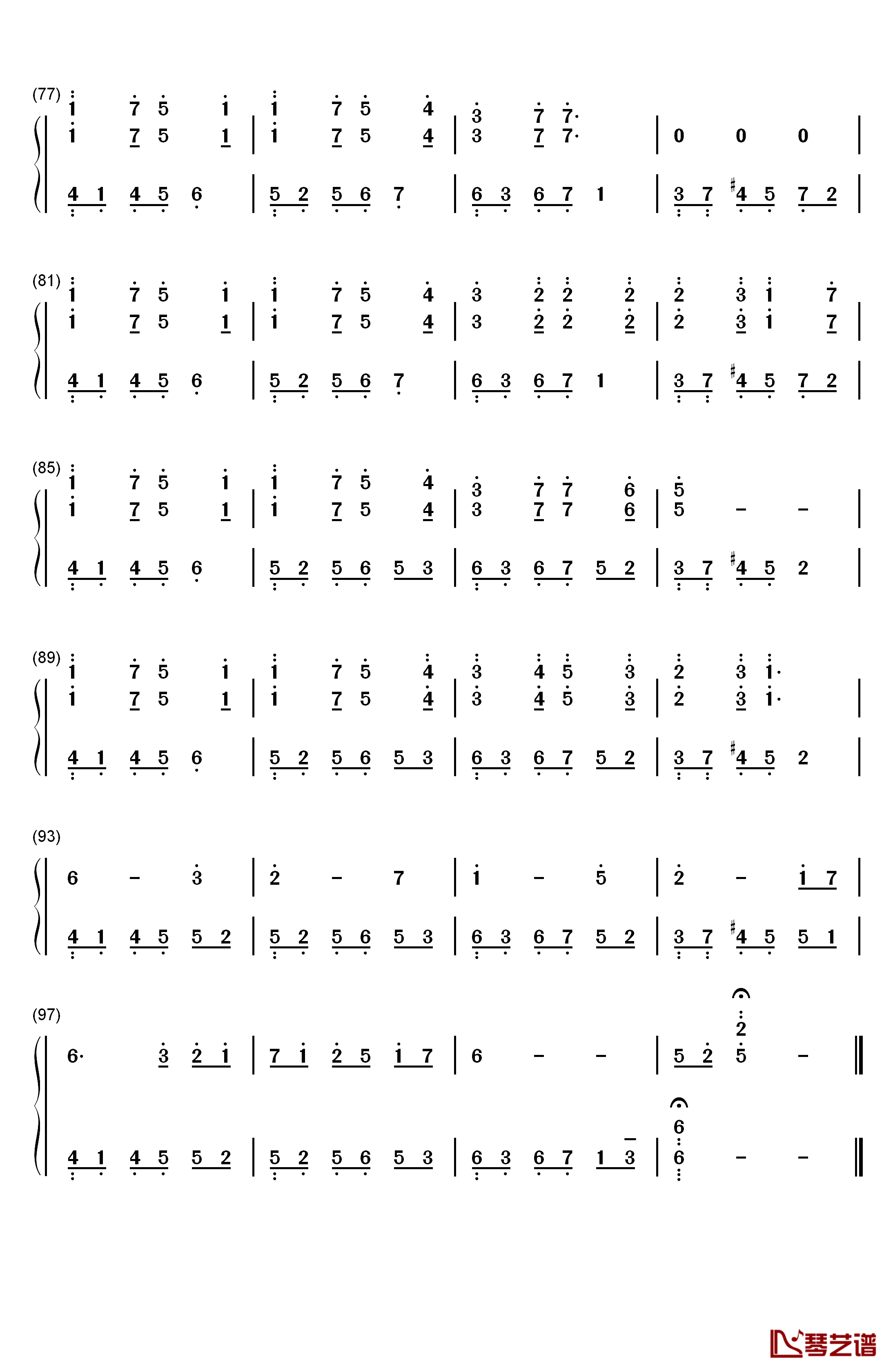 久远钢琴简谱-数字双手-关户刚4