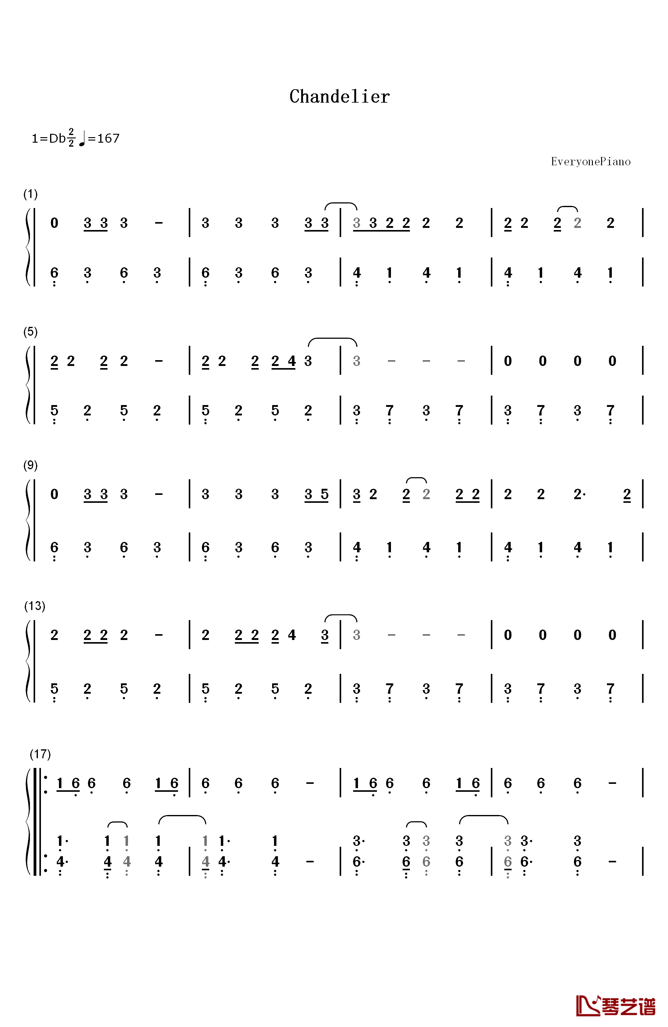 Chandelier钢琴简谱-数字双手-Sia1