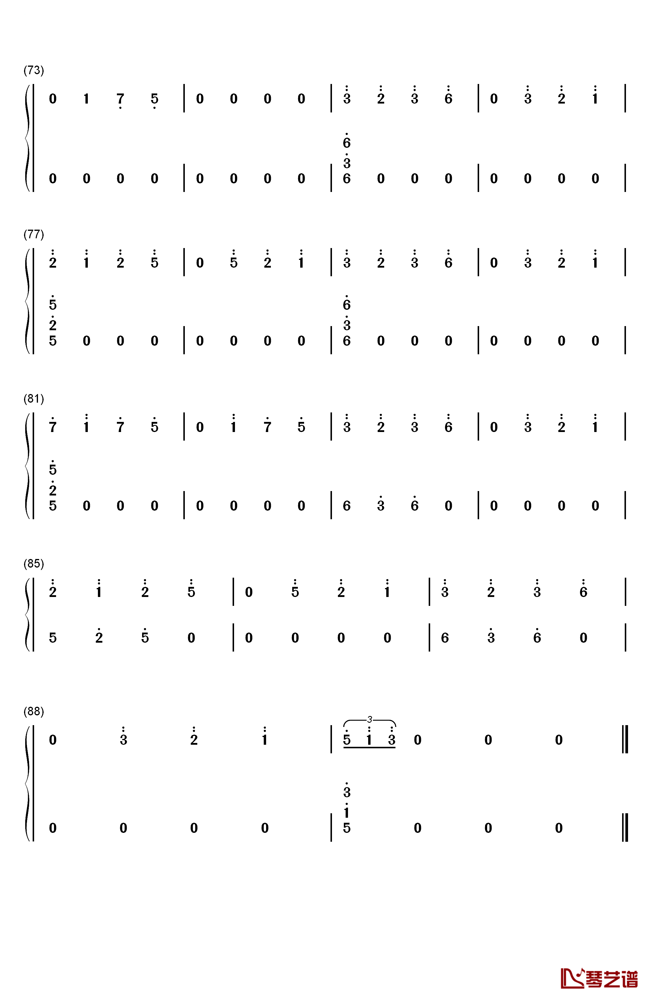 幻思钢琴简谱-数字双手-琴光kelly4