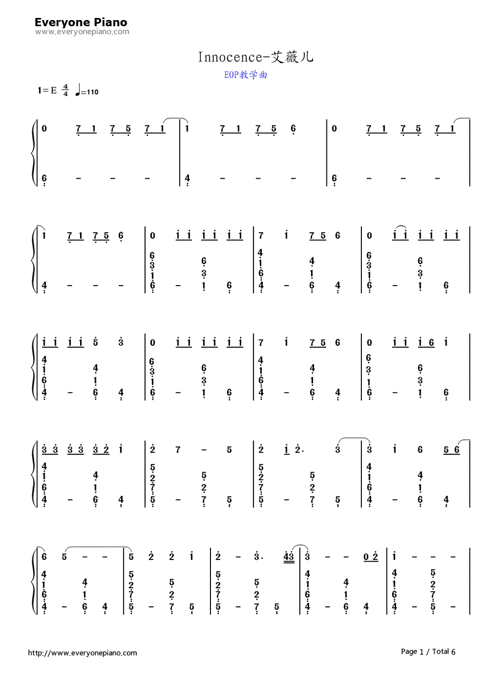 Innocence钢琴简谱-数字双手-Avril Lavigne  艾薇儿·拉维妮1