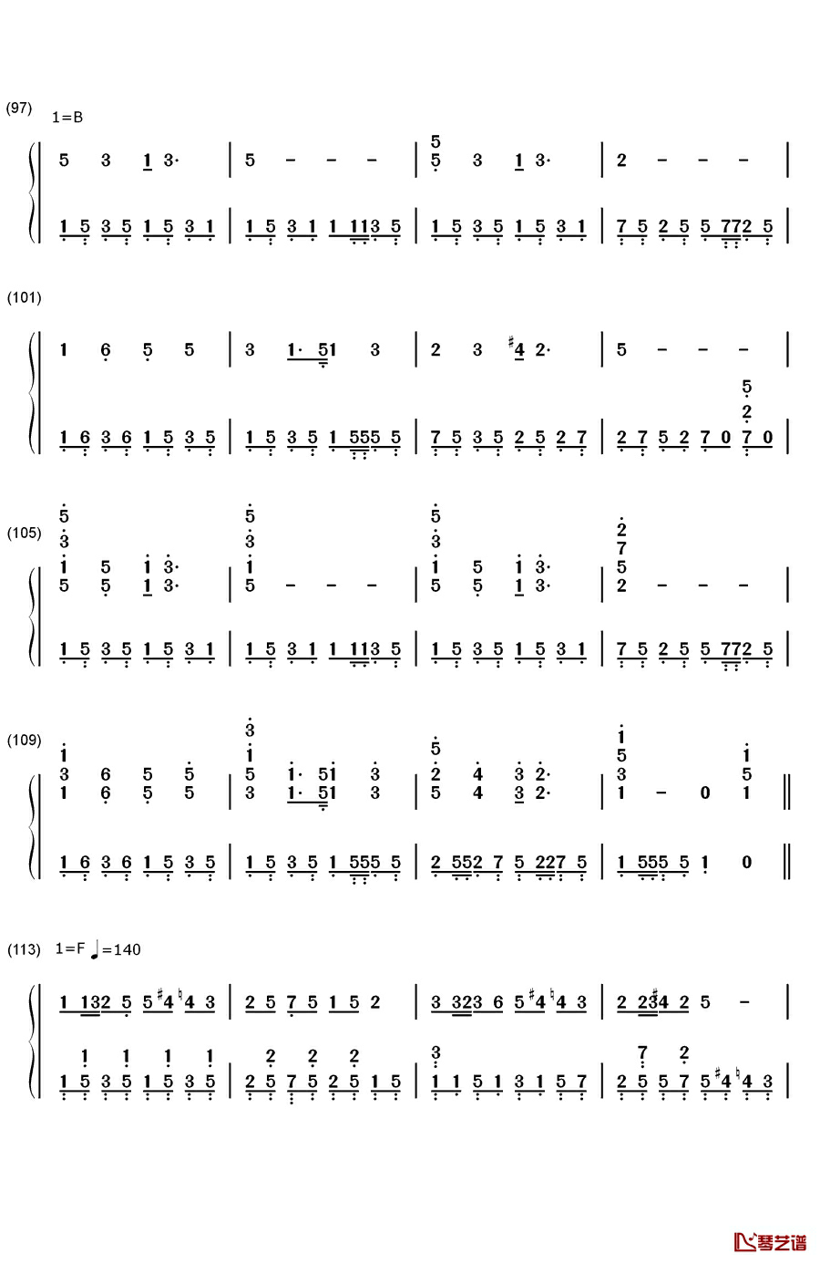 第三套全国中学生广播体操钢琴简谱-数字双手-未知6