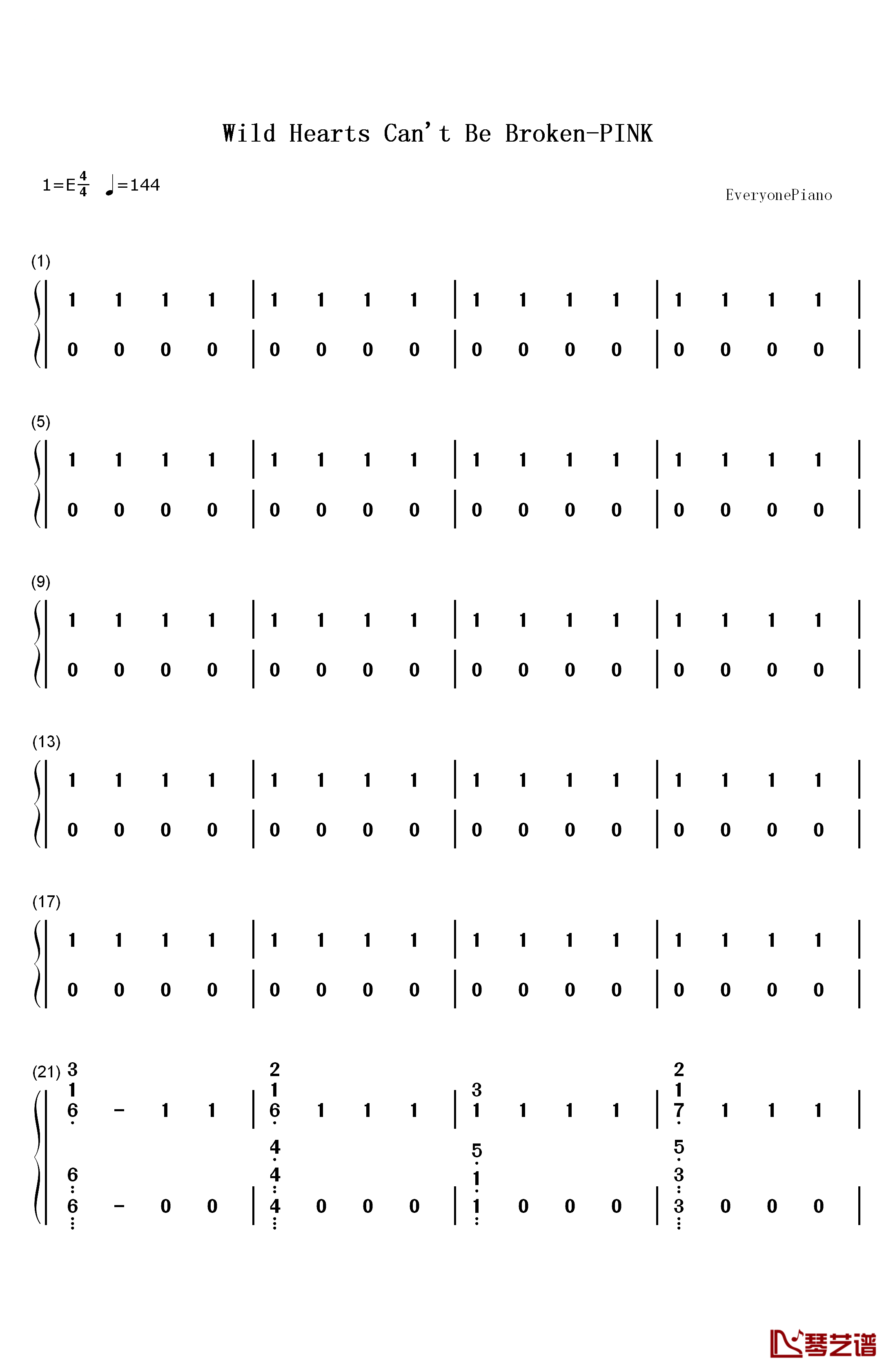 Wild Hearts Can't Be Broken钢琴简谱-数字双手-Pink1