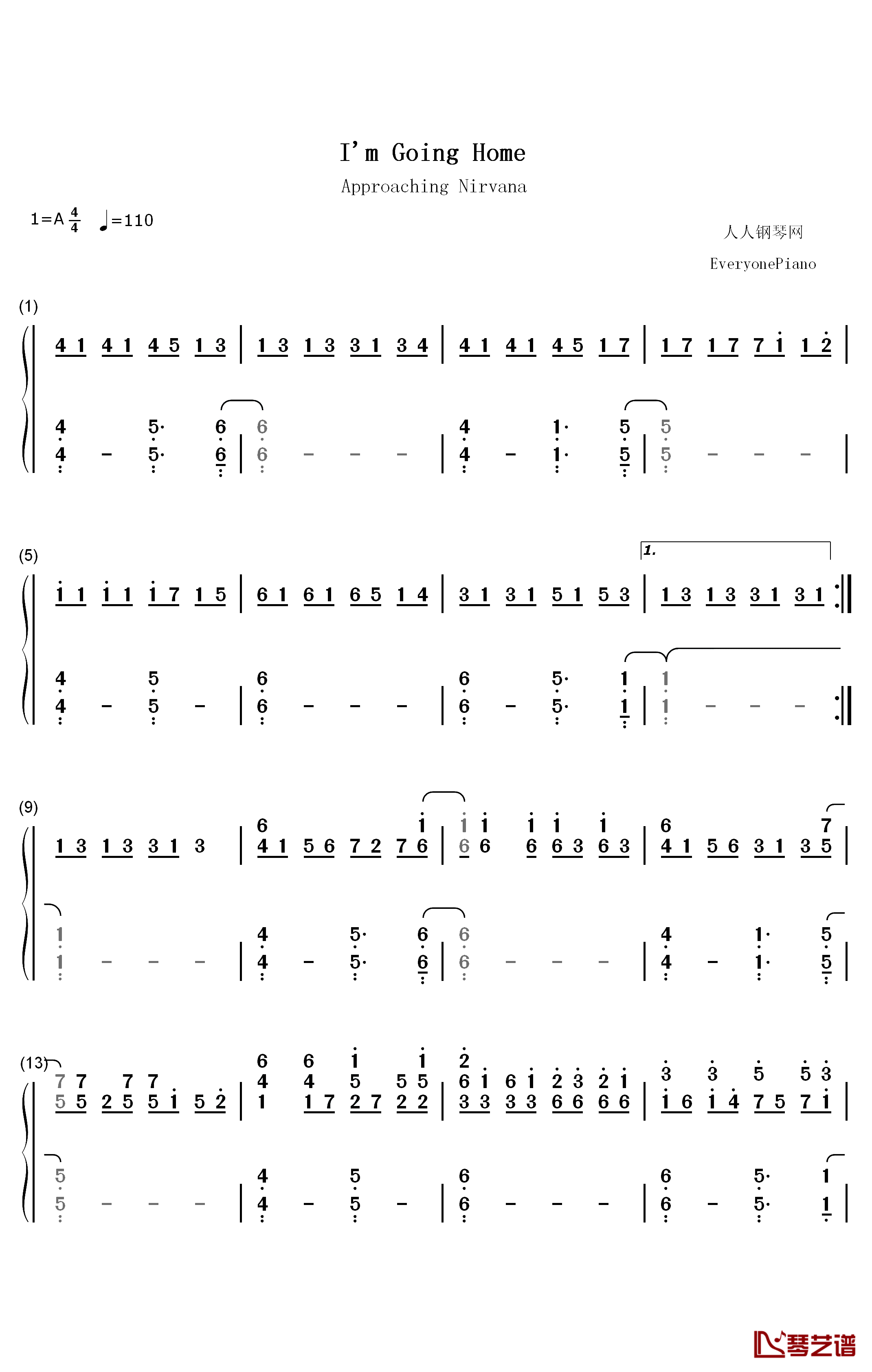 Im Going Home钢琴简谱-数字双手-Approaching Nirvana1