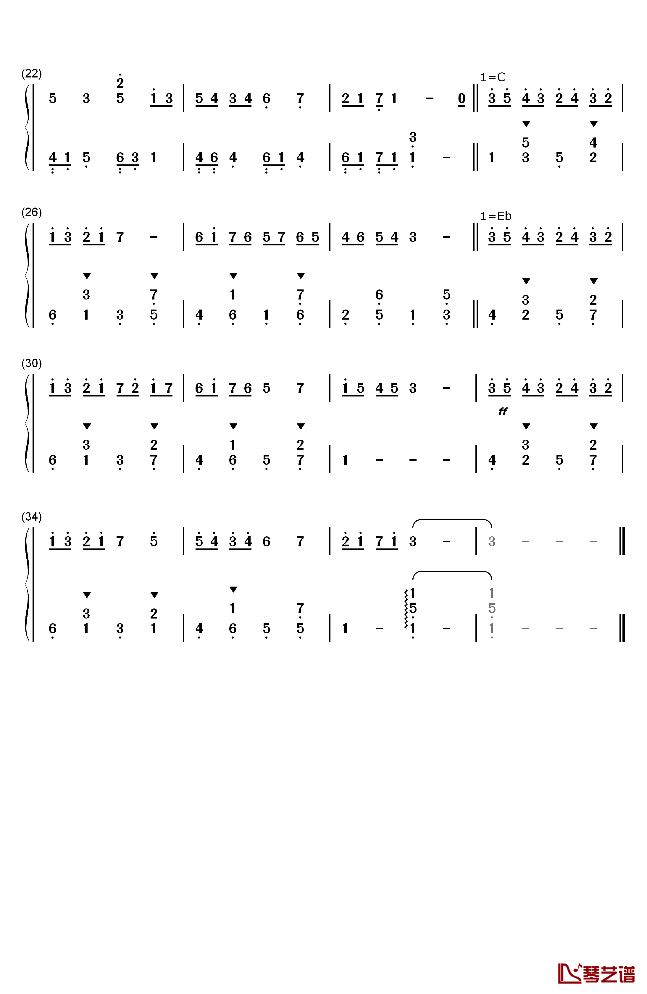 耻じらい钢琴简谱-数字双手-未知2