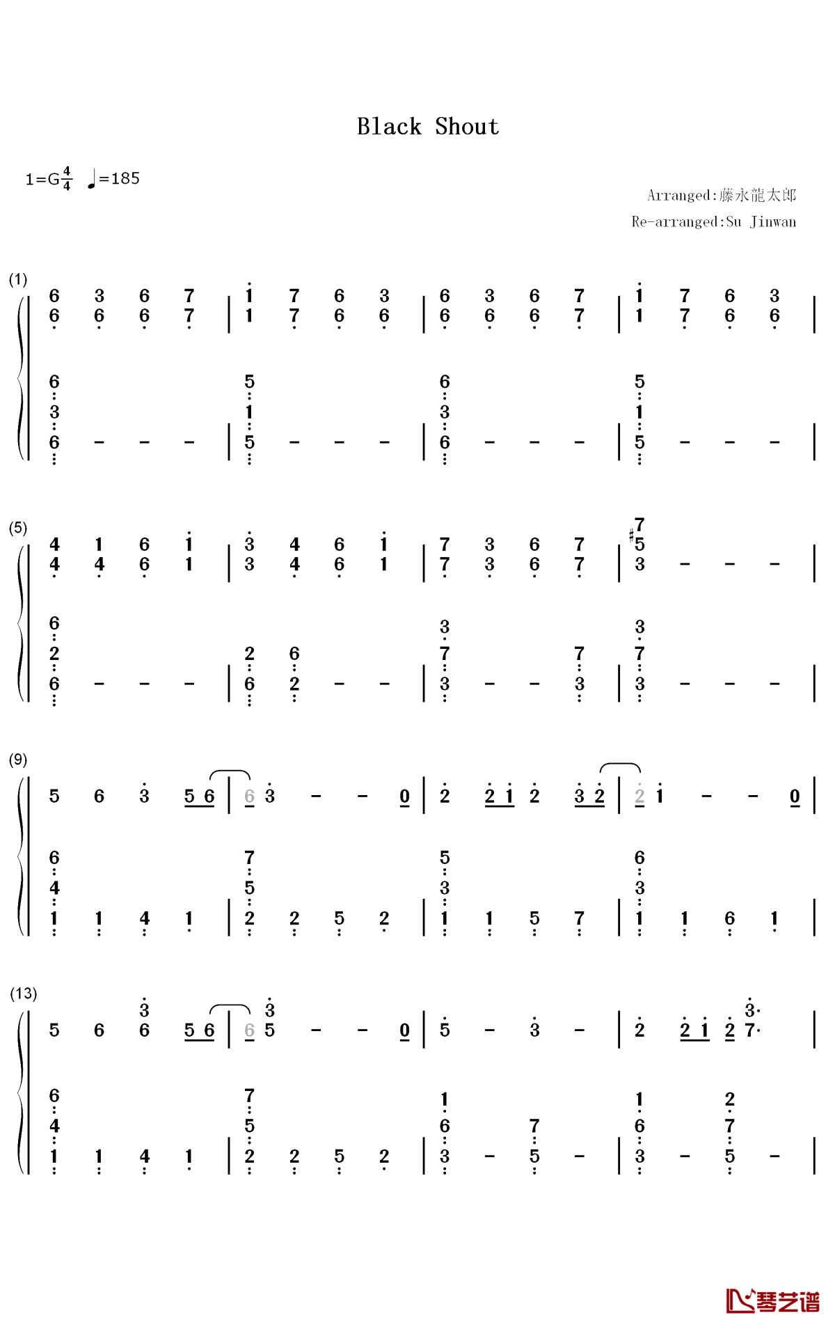 Black Shout钢琴简谱-数字双手-Roselia1