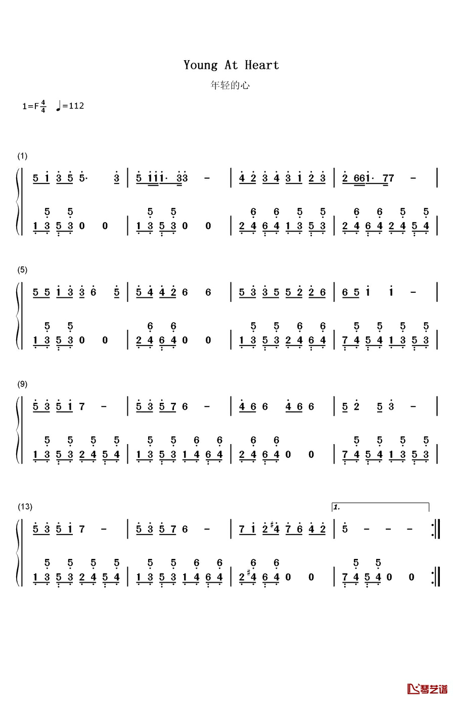 年轻的心钢琴简谱-数字双手-佟铁鑫1