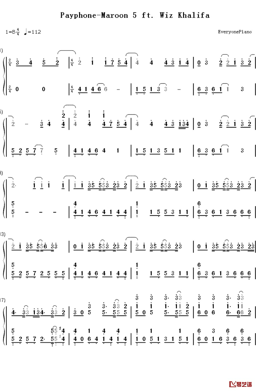 Payphone钢琴简谱-数字双手-Maroon 5 ft. Wiz Khalifa1