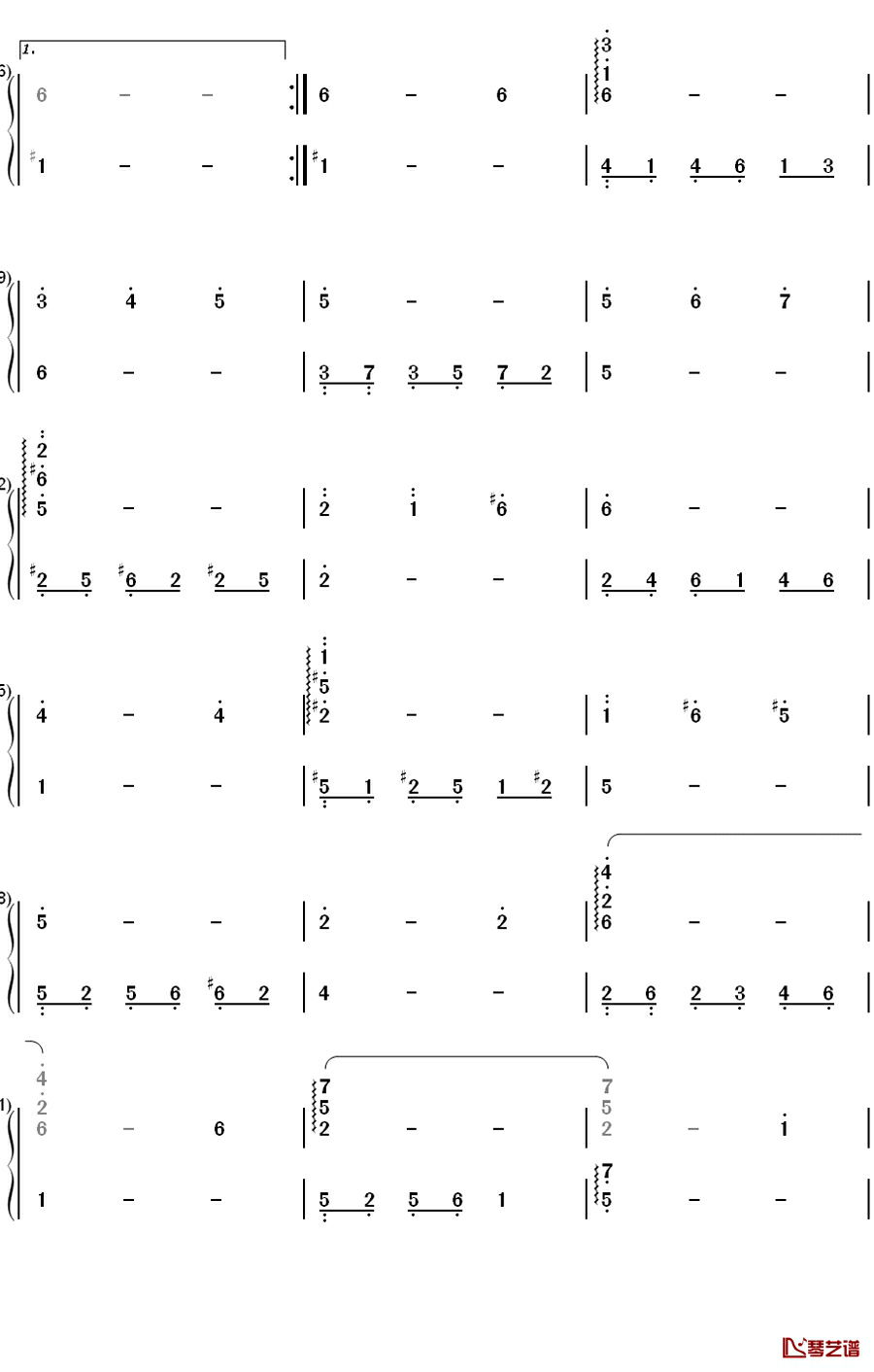 敏感的苹果钢琴简谱-数字双手-ALMA2