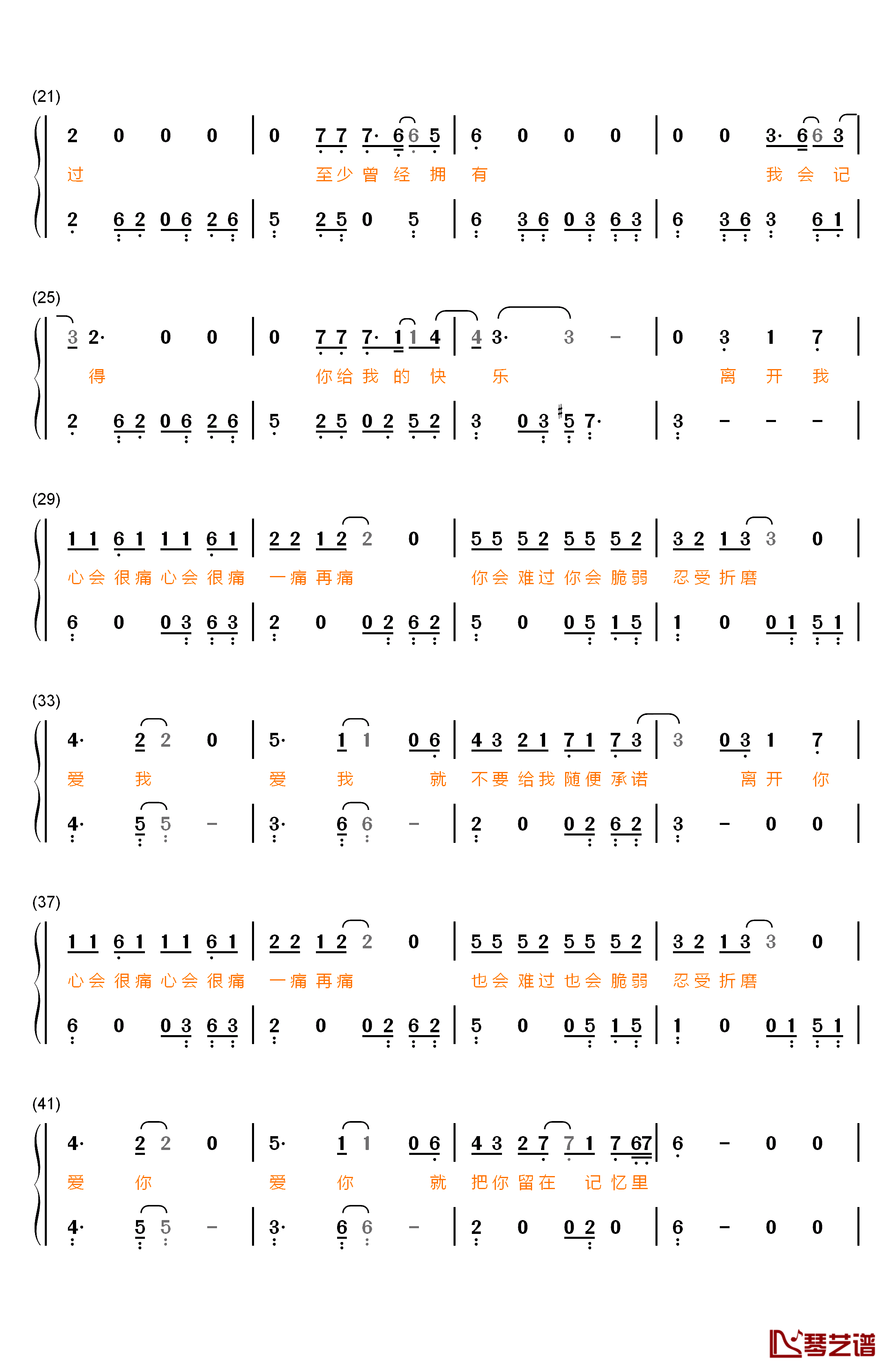 如果寂寞了钢琴简谱-数字双手-郑晓填2