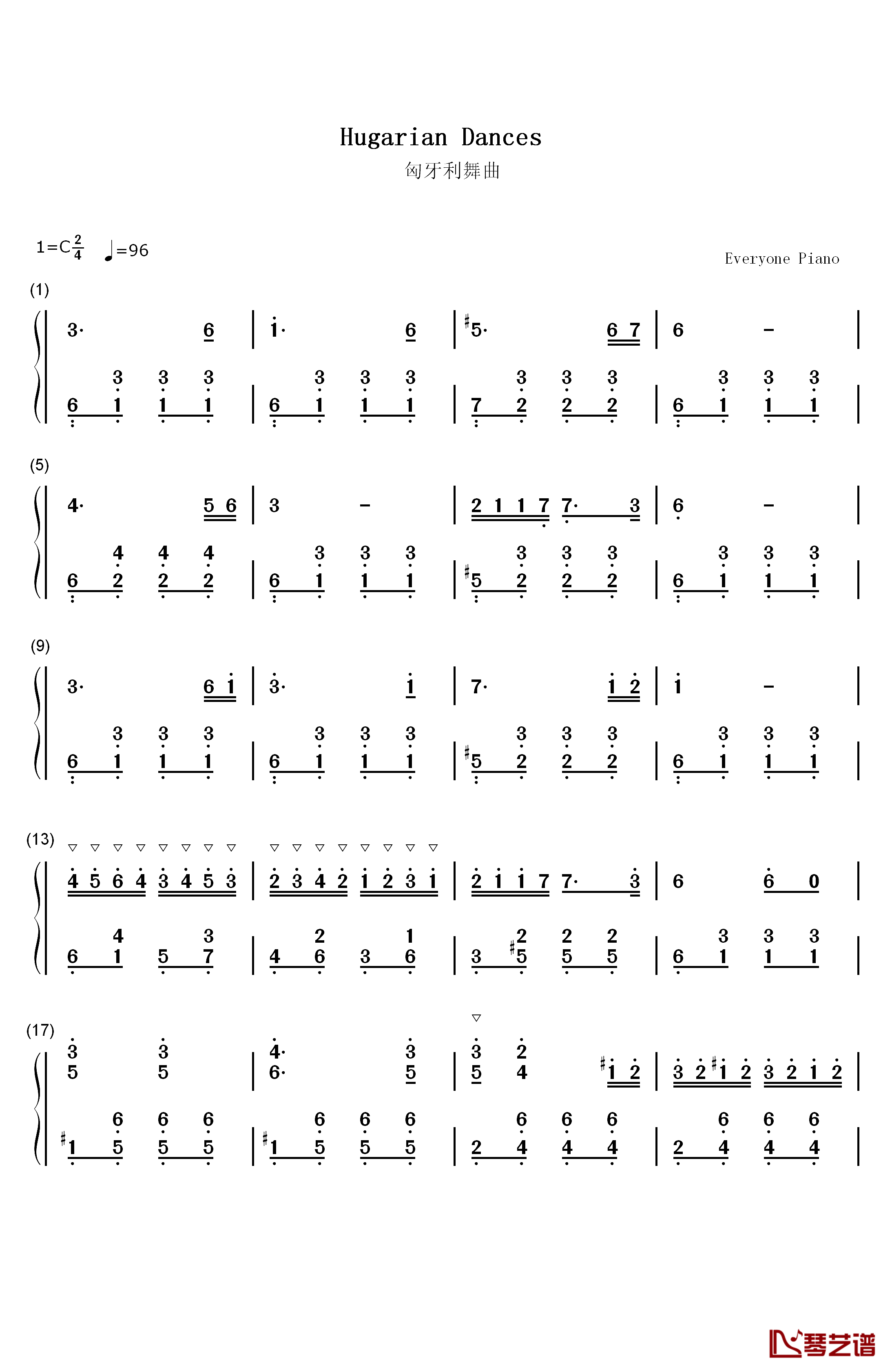 匈牙利舞曲钢琴简谱-数字双手-约翰奈斯•勃拉姆斯1