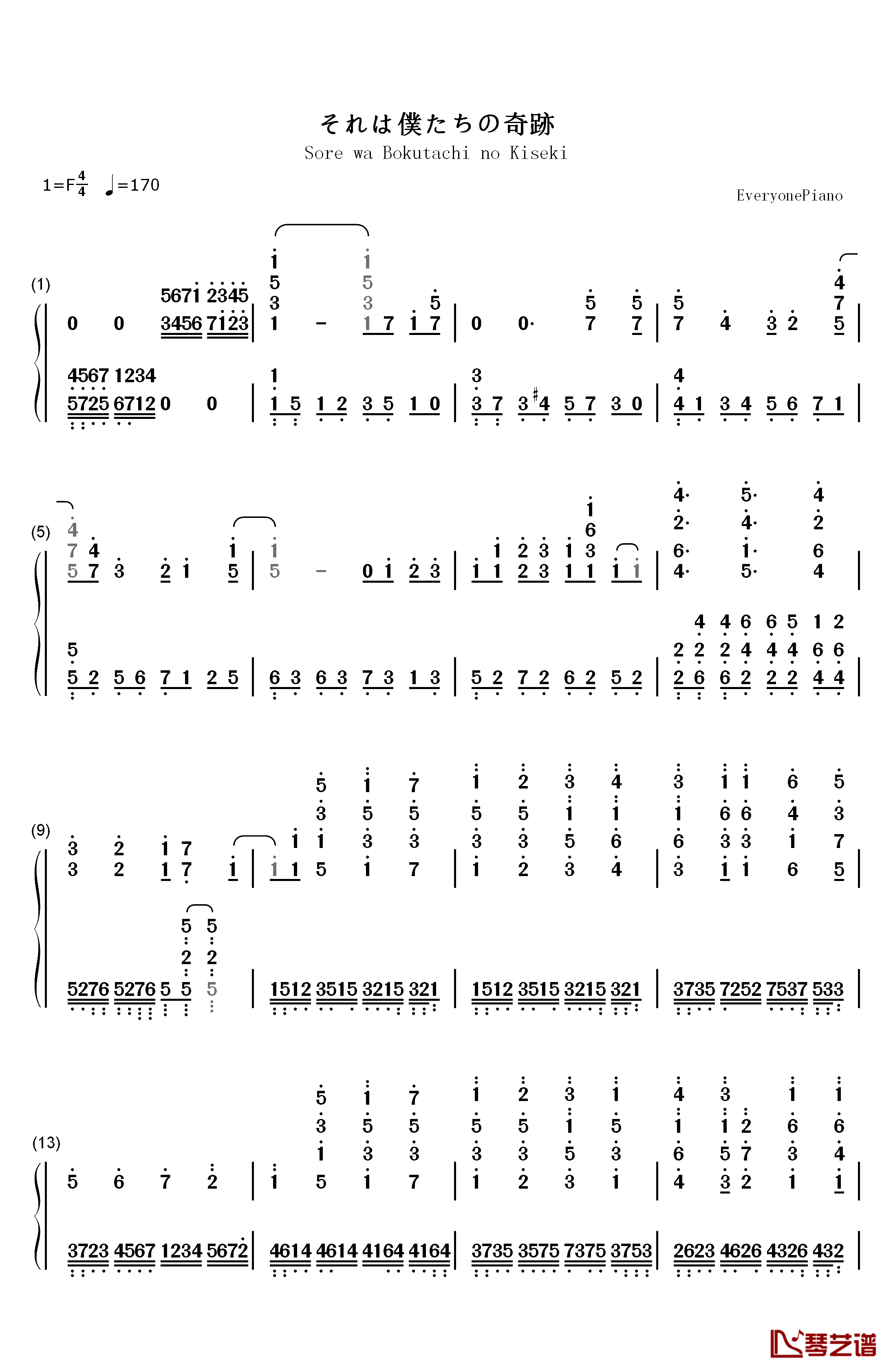 それは仆たちの奇迹钢琴简谱-数字双手-μ's1