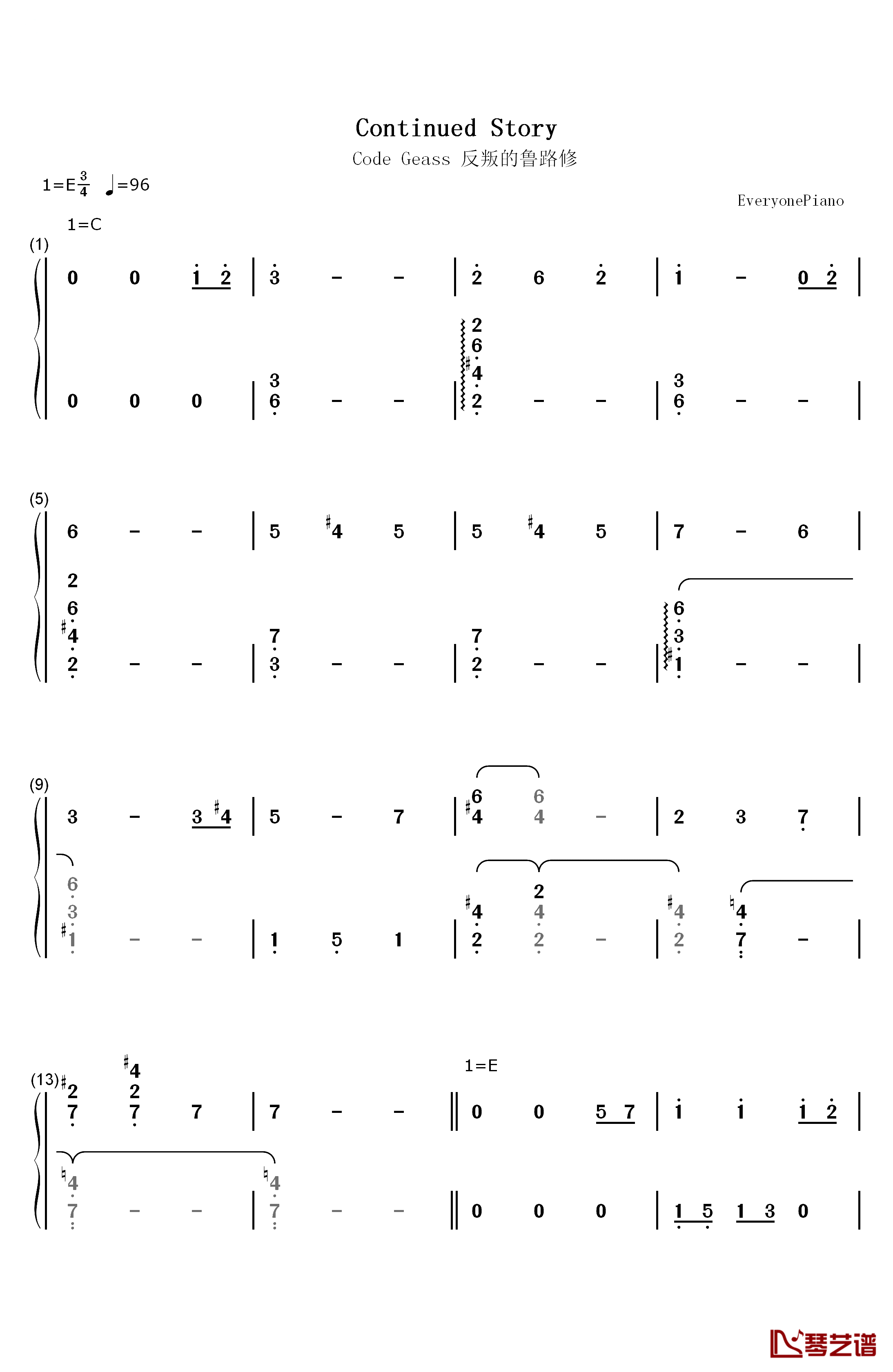 Continued Story钢琴简谱-数字双手-Hitomi(黒石ひとみ)1