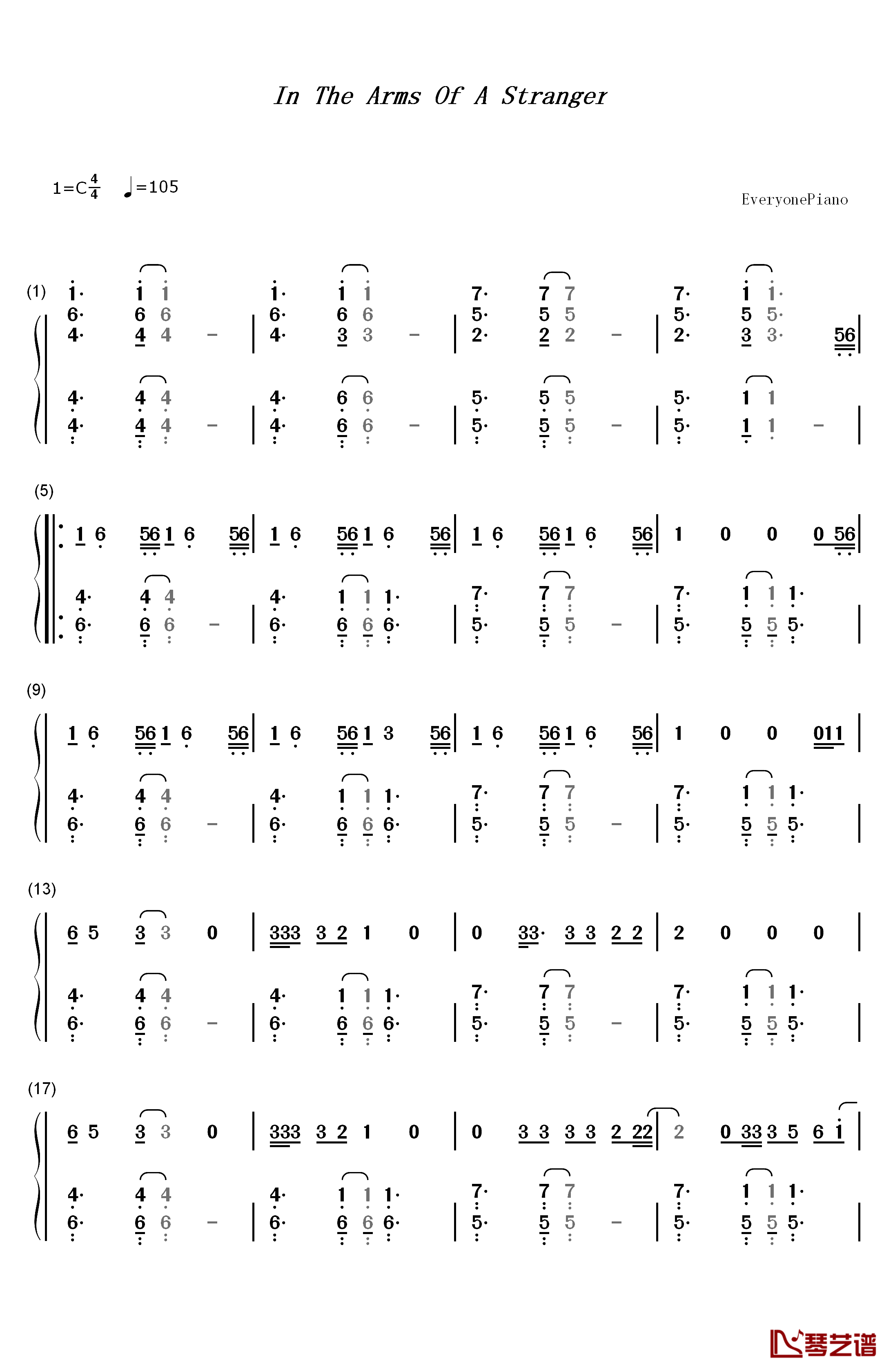 In The Arms Of A Stranger钢琴简谱-数字双手-Mike Posner Grey1