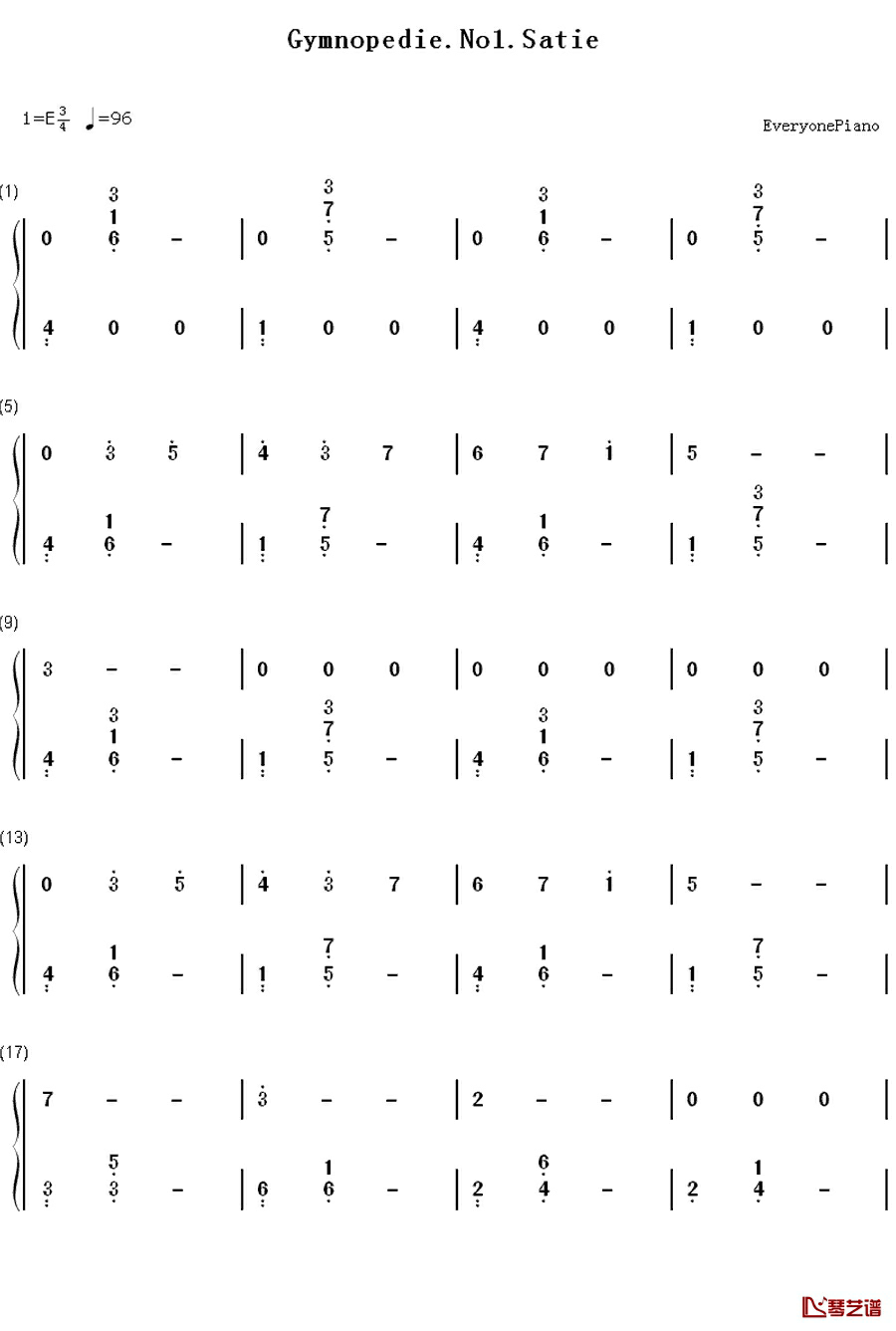 Gymnopedie No1.钢琴简谱-数字双手-Erik Satie1