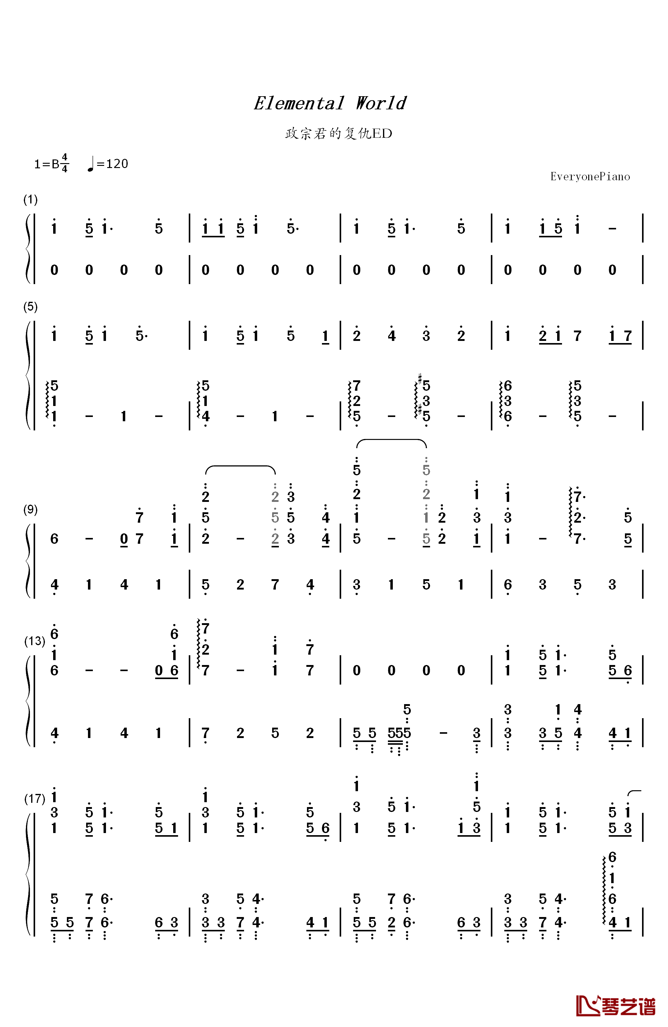 Elemental World钢琴简谱-数字双手-ChouCho1