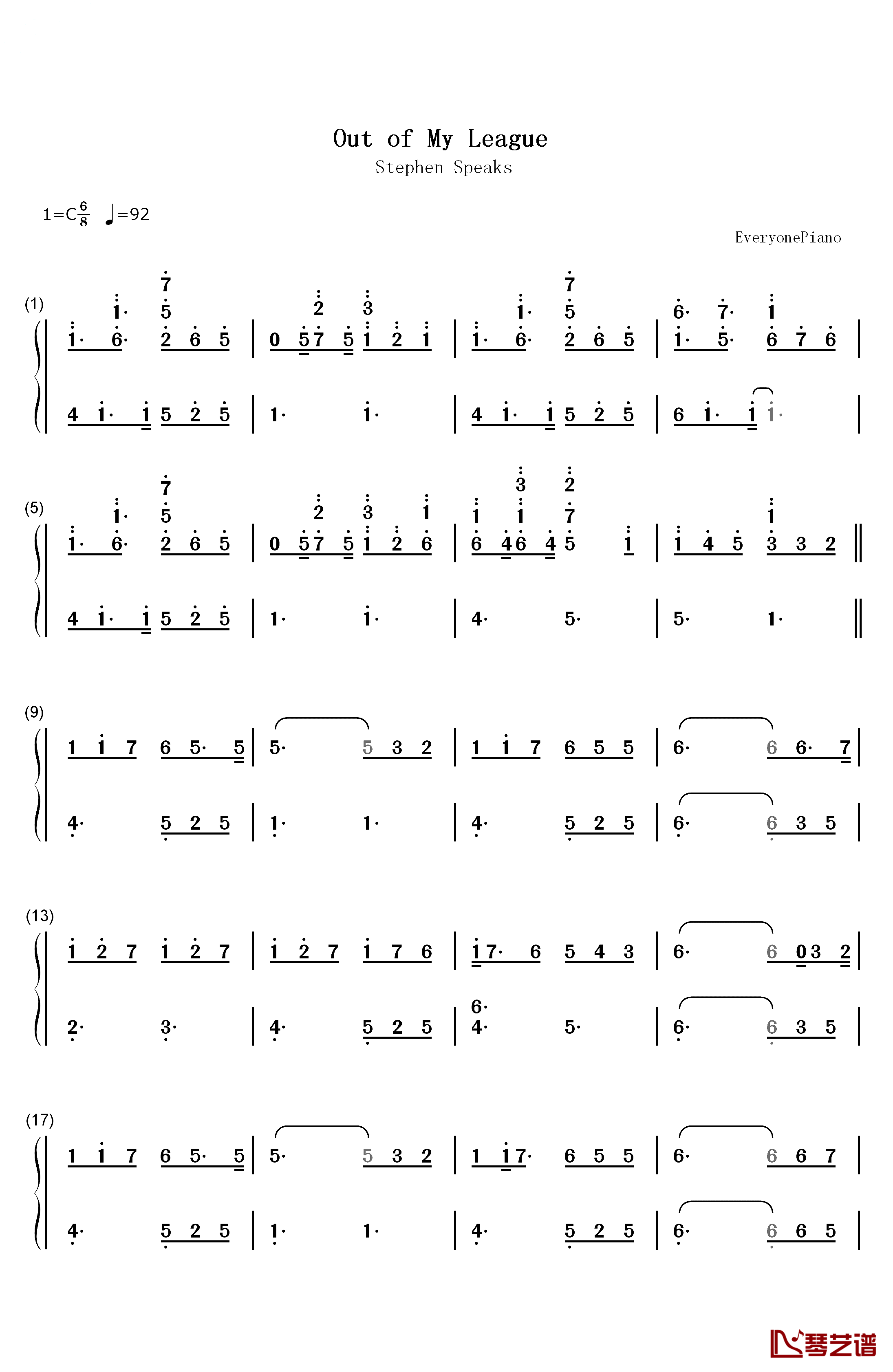 Out Of My League钢琴简谱-数字双手-Stephen Speaks1