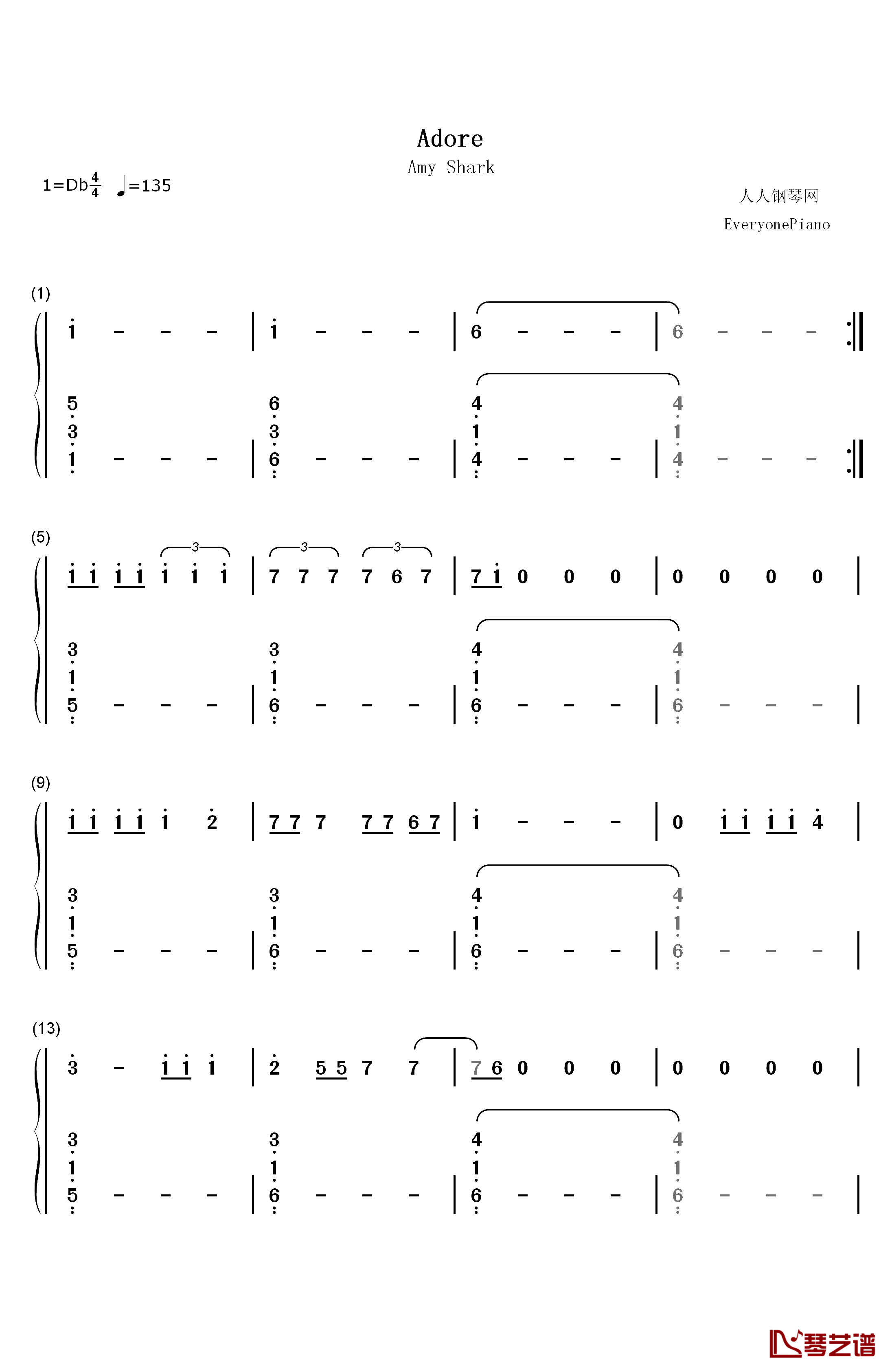 Adore钢琴简谱-数字双手-Amy Shark1