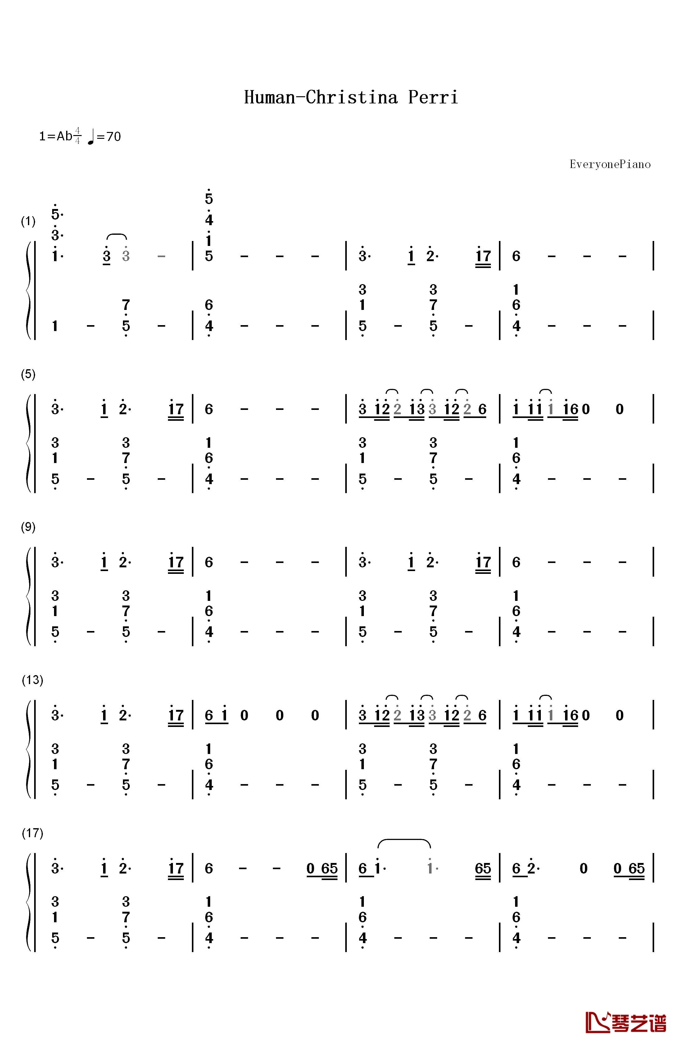 Human钢琴简谱-数字双手-Christina Perri1