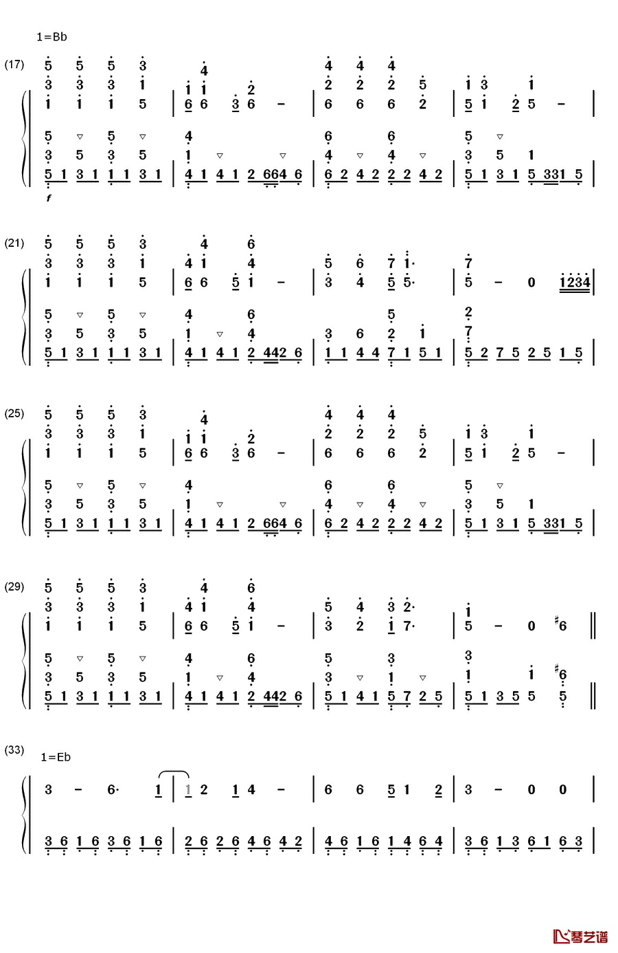 第三套全国中学生广播体操钢琴简谱-数字双手-未知2