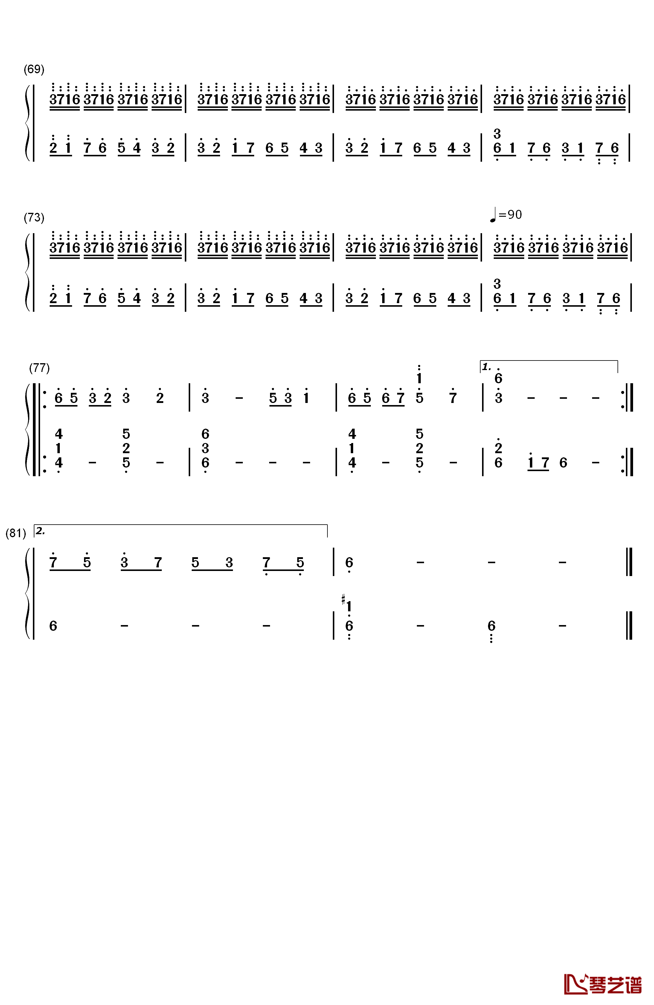 情书钢琴简谱-数字双手-Okawari4