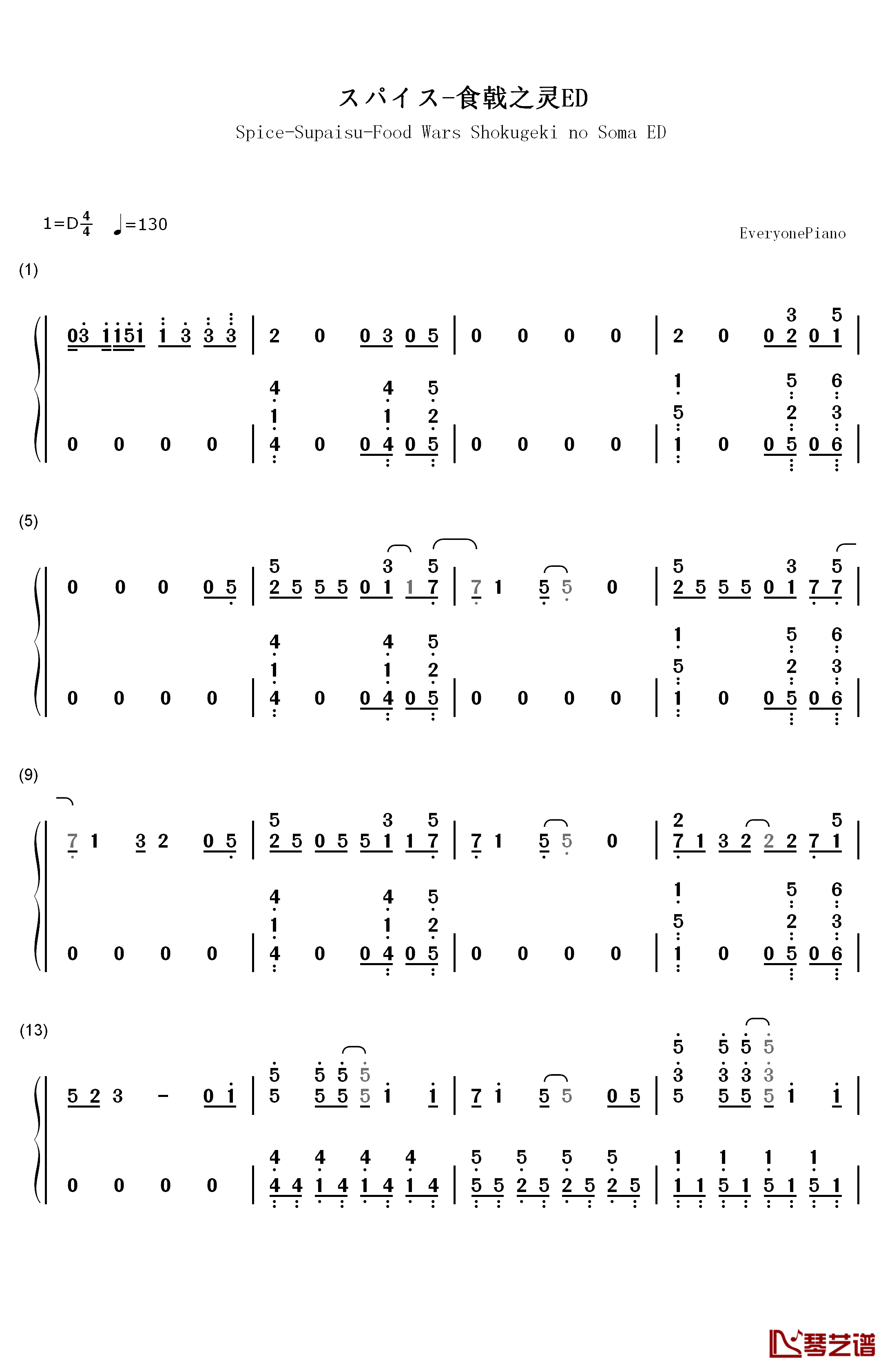 スパイス钢琴简谱-数字双手-东京カランコロン1