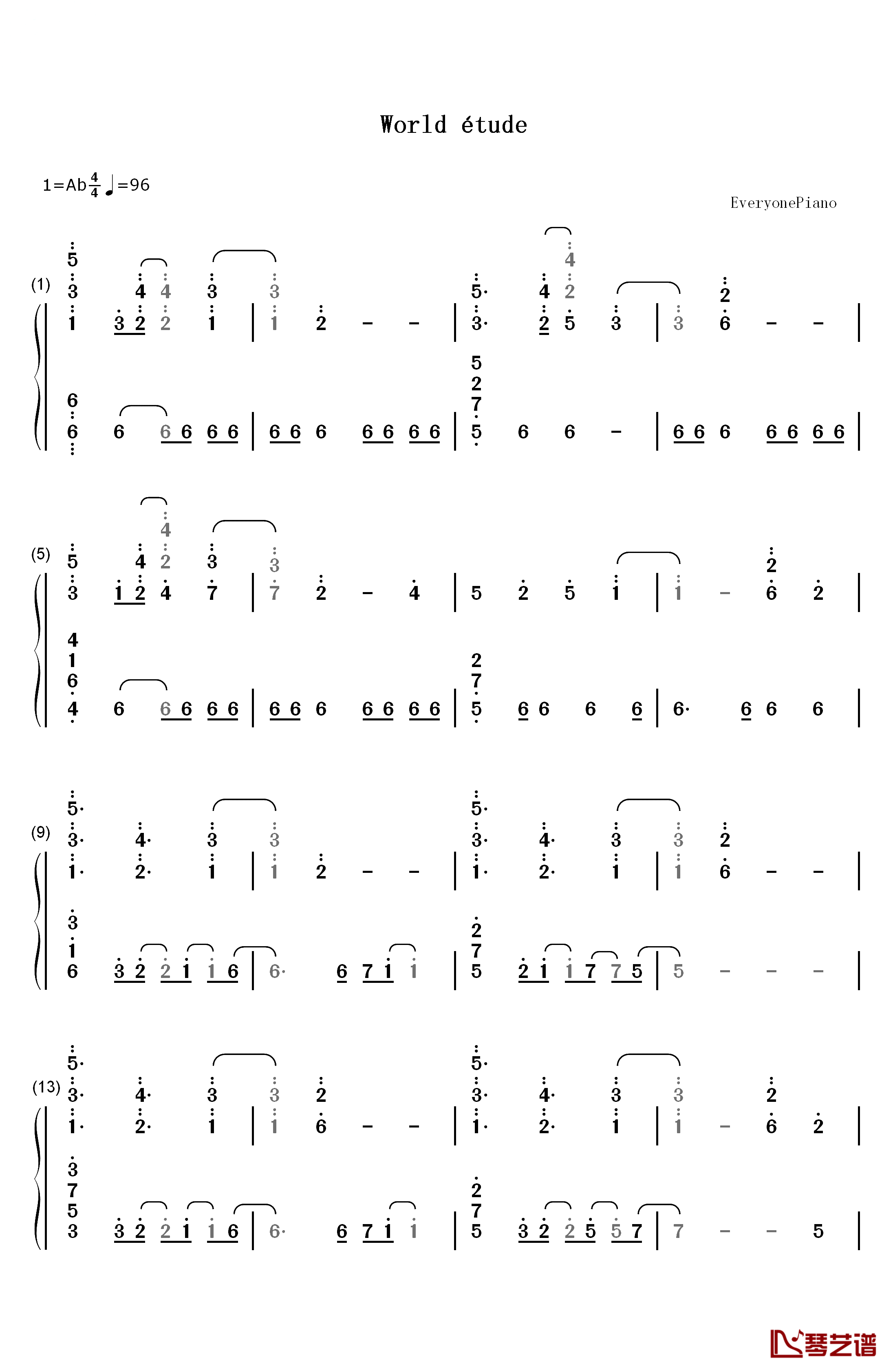 World Étude钢琴简谱-数字双手-阿尔泰尔（CV：丰崎爱生）1