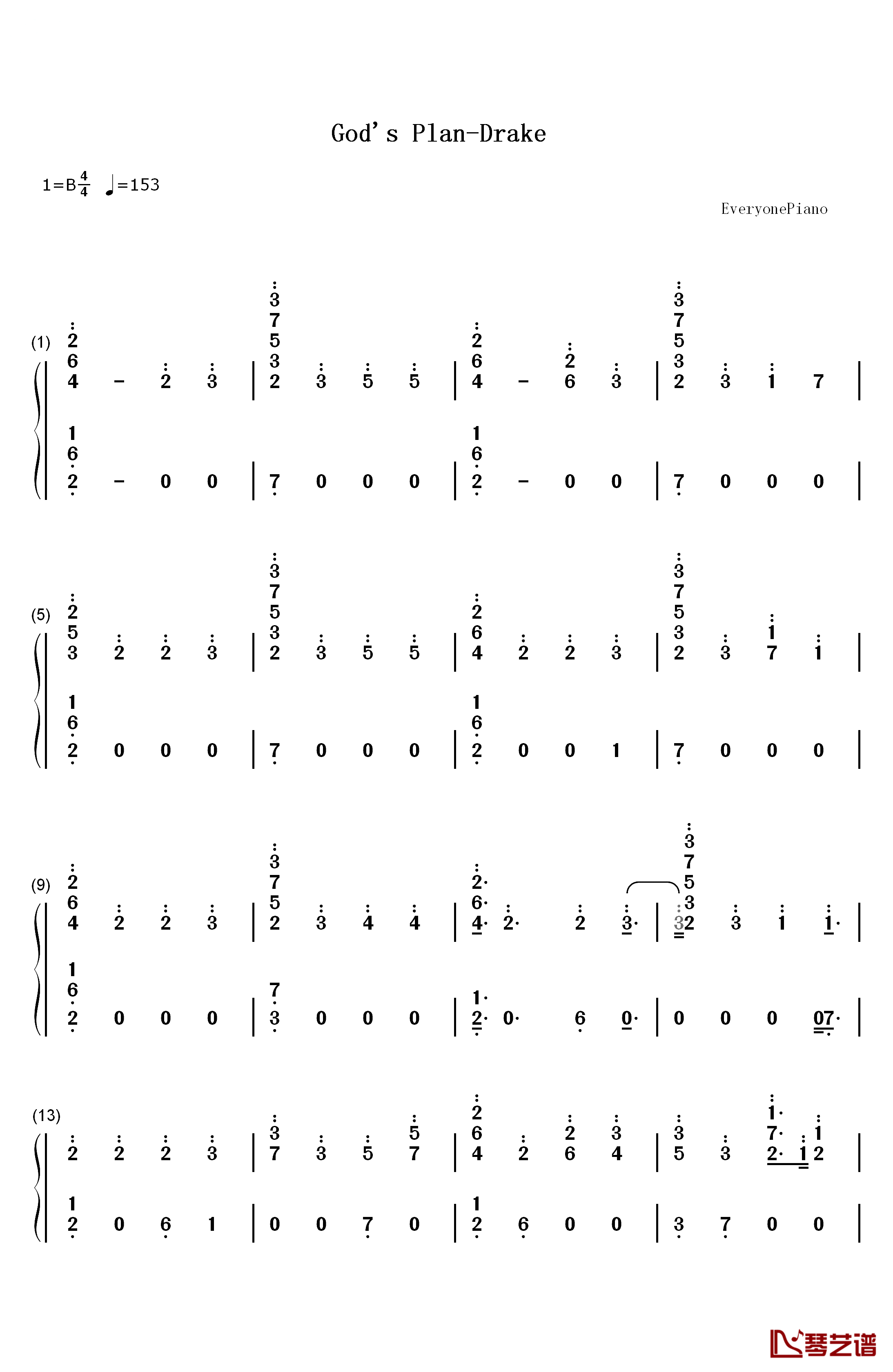 God's Plan钢琴简谱-数字双手-Drake1