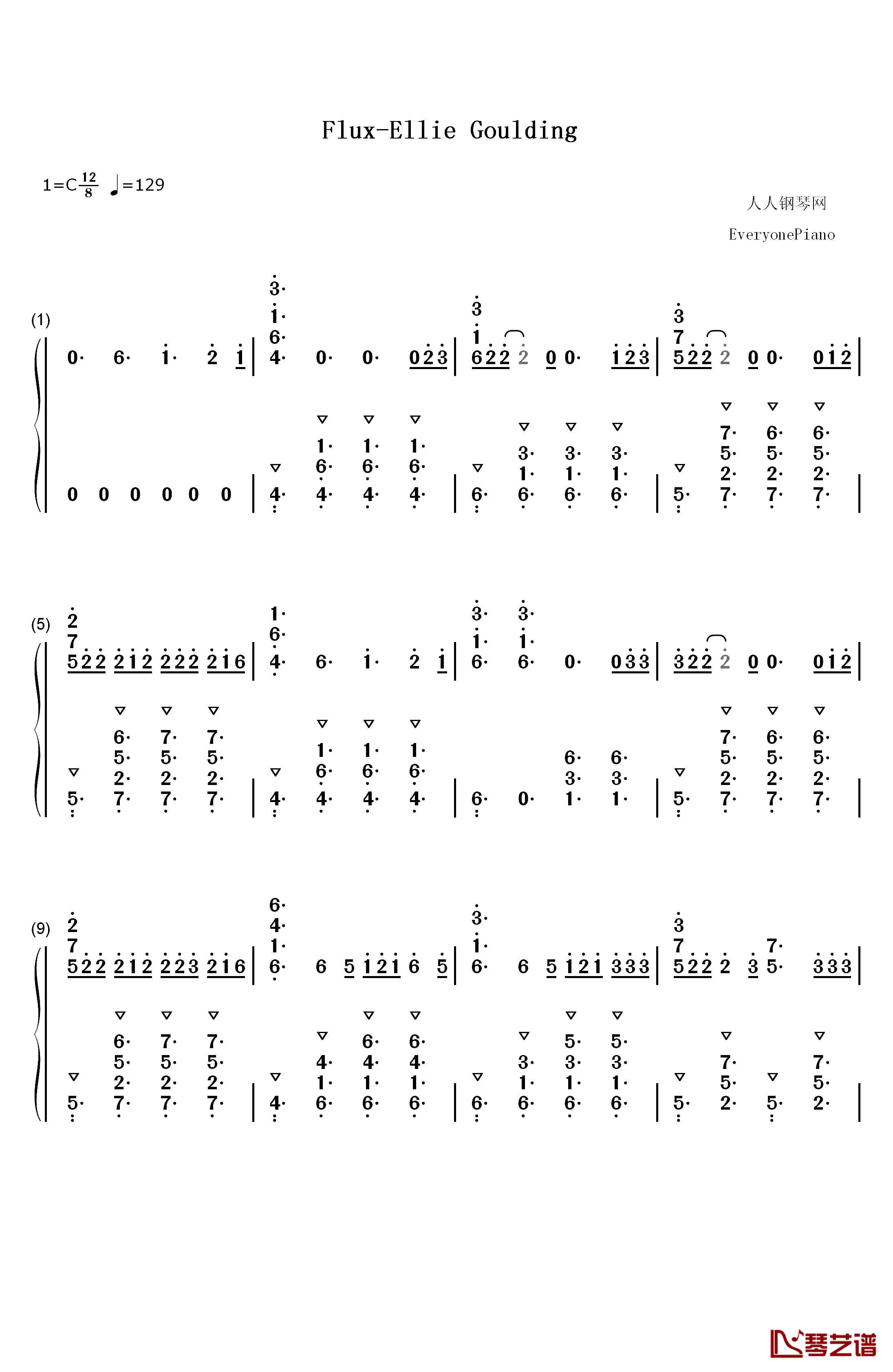 Flux钢琴简谱-数字双手-Ellie Goulding1