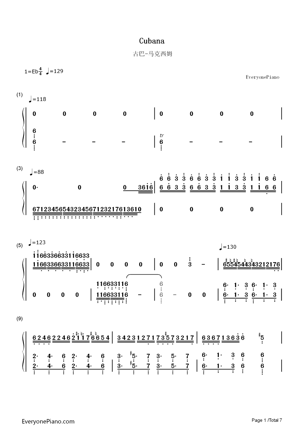 古巴钢琴简谱-数字双手-马克西姆1