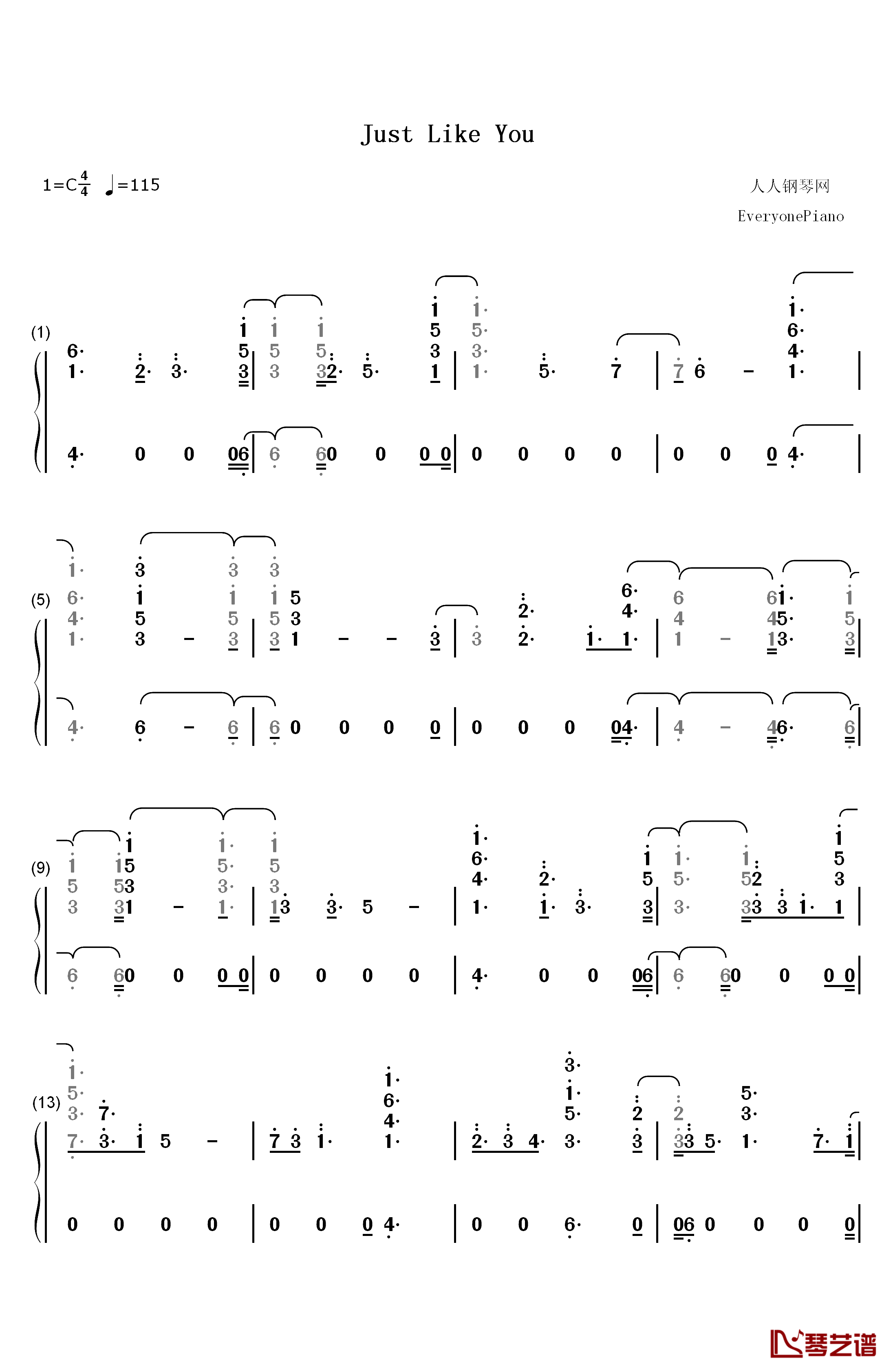 Just Like You钢琴简谱-数字双手-Louis Tomlinson1