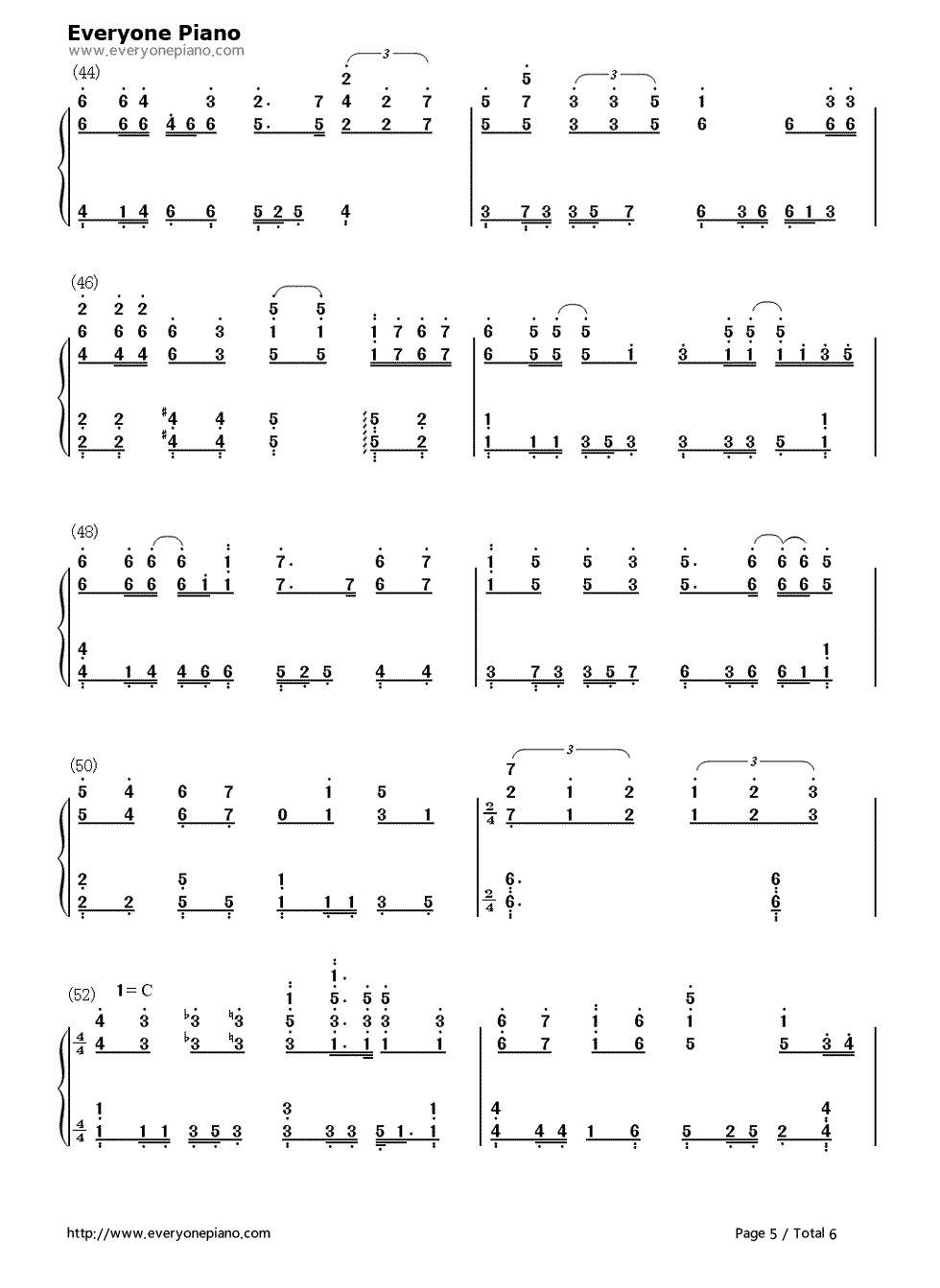 下一站天后钢琴简谱-数字双手-Twins5