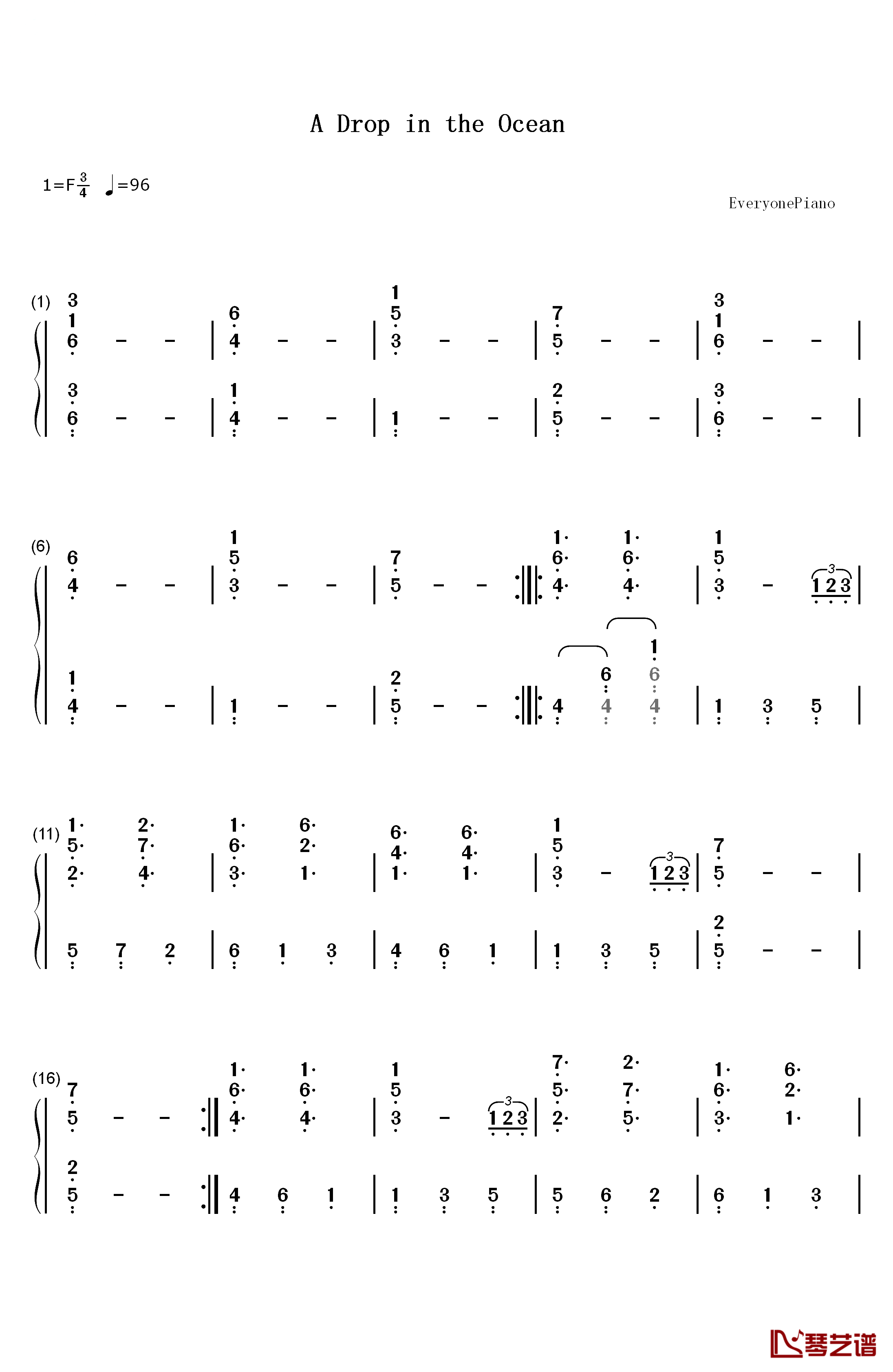 A Drop In The Ocean钢琴简谱-数字双手-Ron Pope1