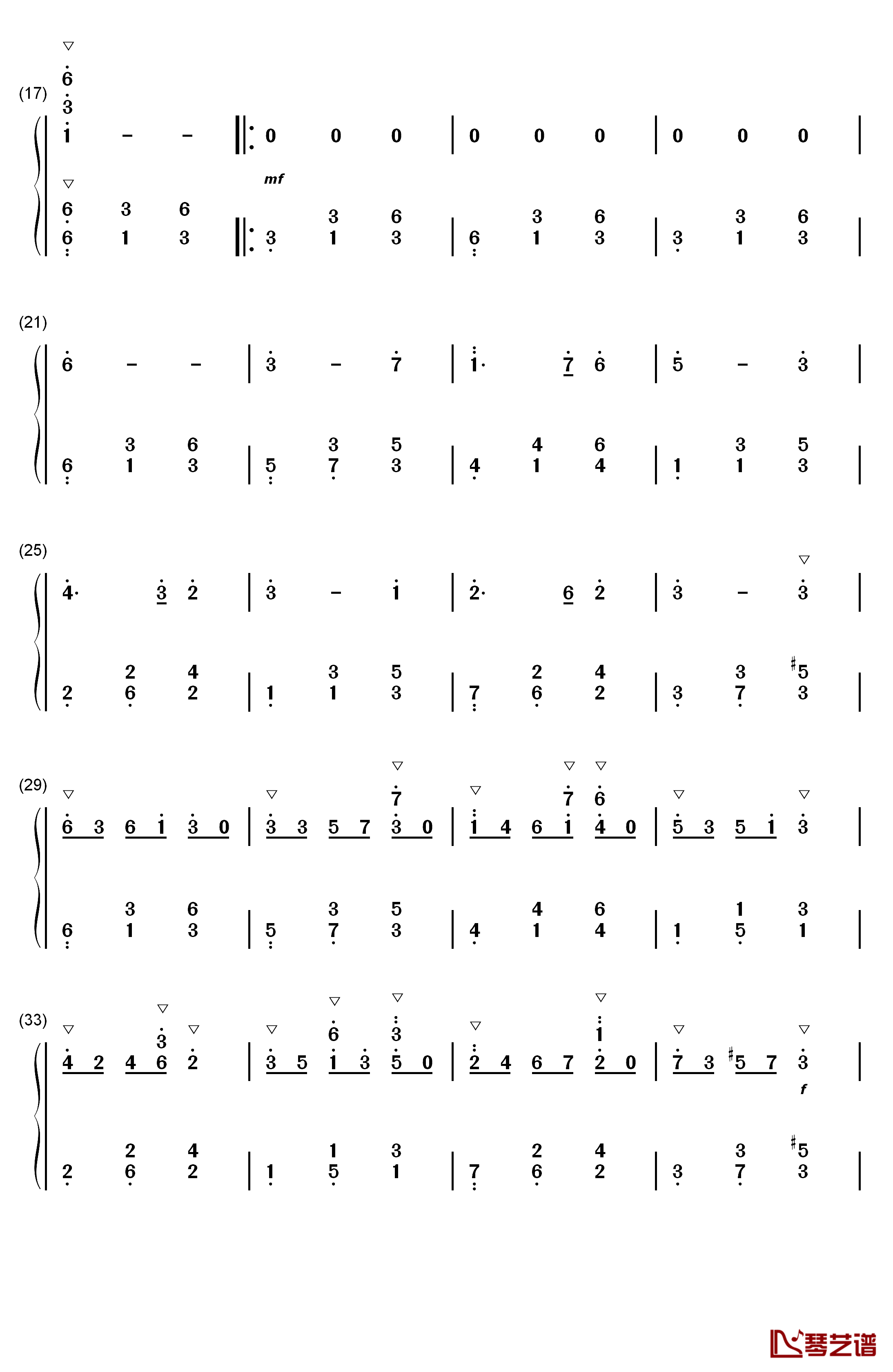 霞光钢琴简谱-数字双手-曲锦楠2