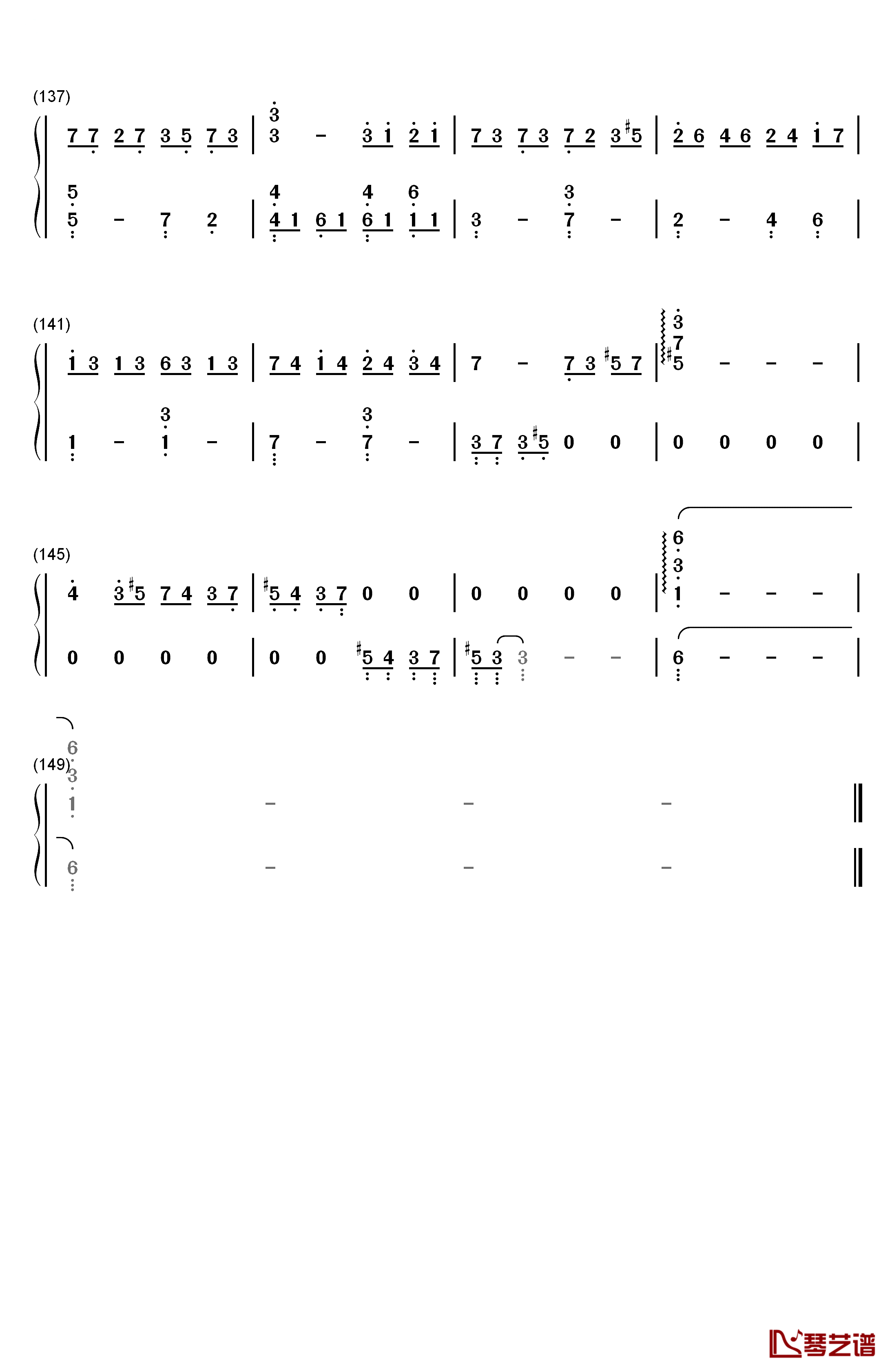 胡桃夹子钢琴简谱-数字双手-张碧晨7