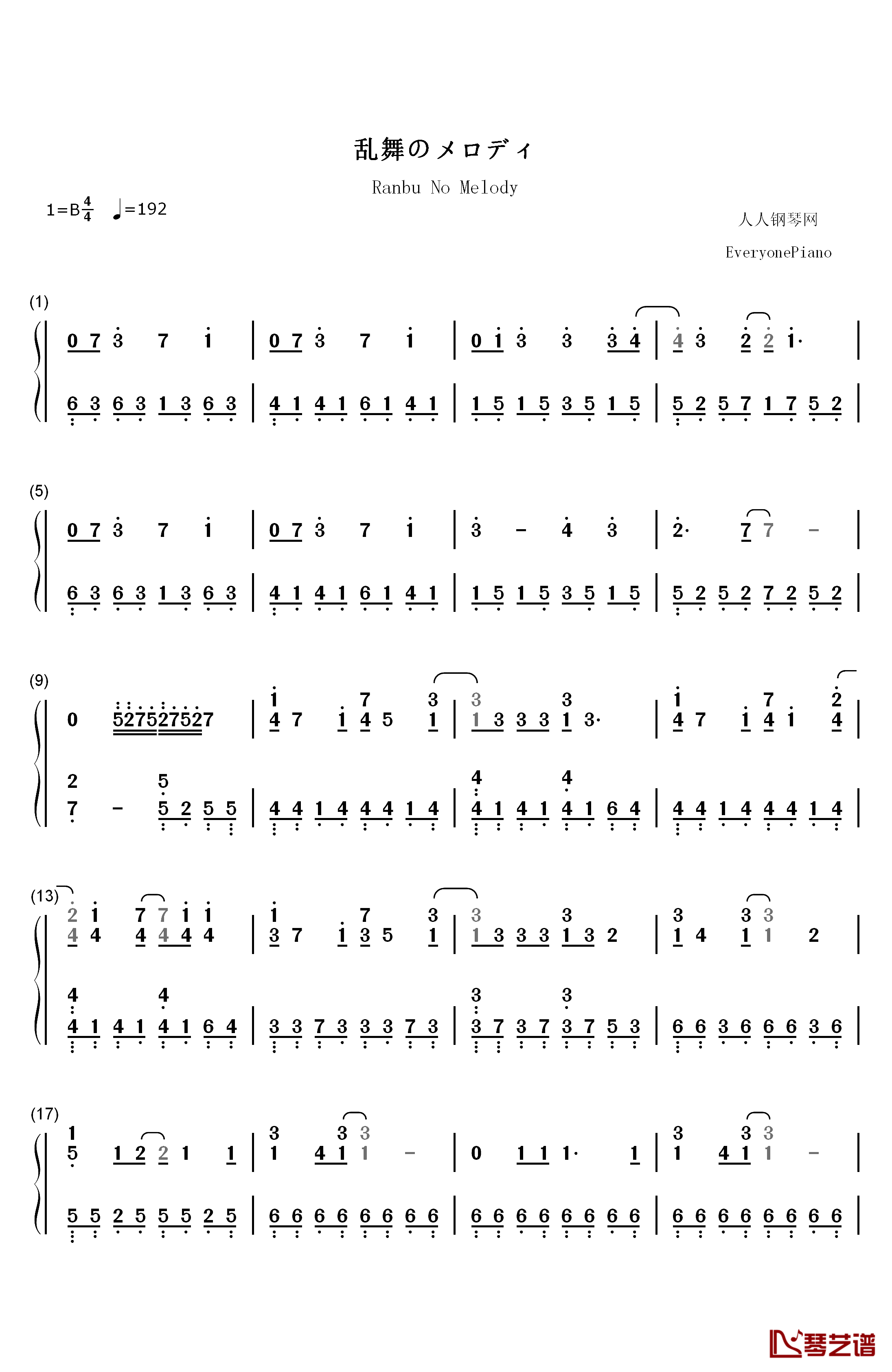 乱舞のメロディ钢琴简谱-数字双手-SID1