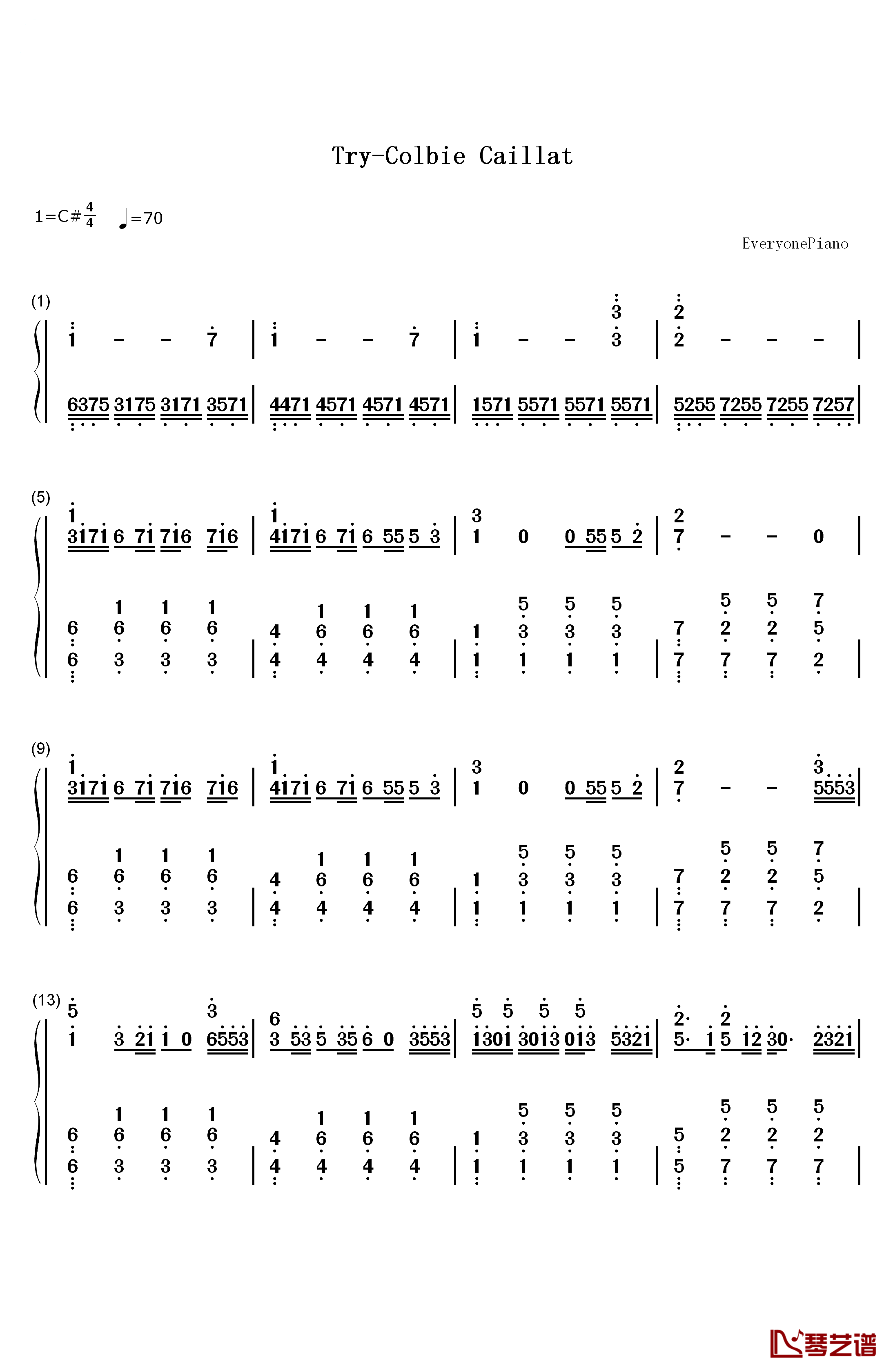 Try钢琴简谱-数字双手-Colbie Caillat1