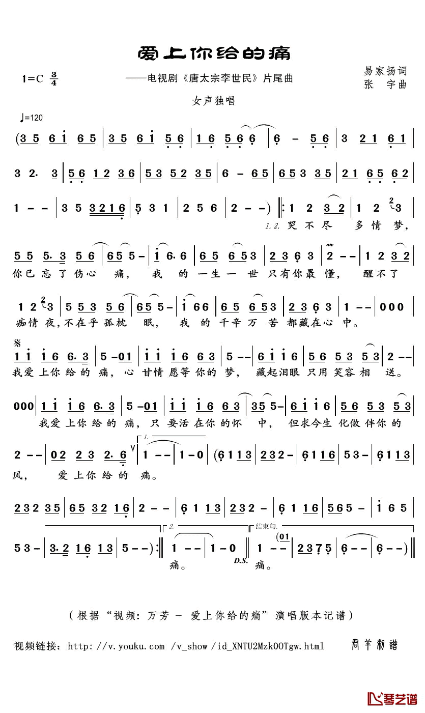爱上你给的痛简谱(歌词)-万芳演唱-君羊 曲谱1