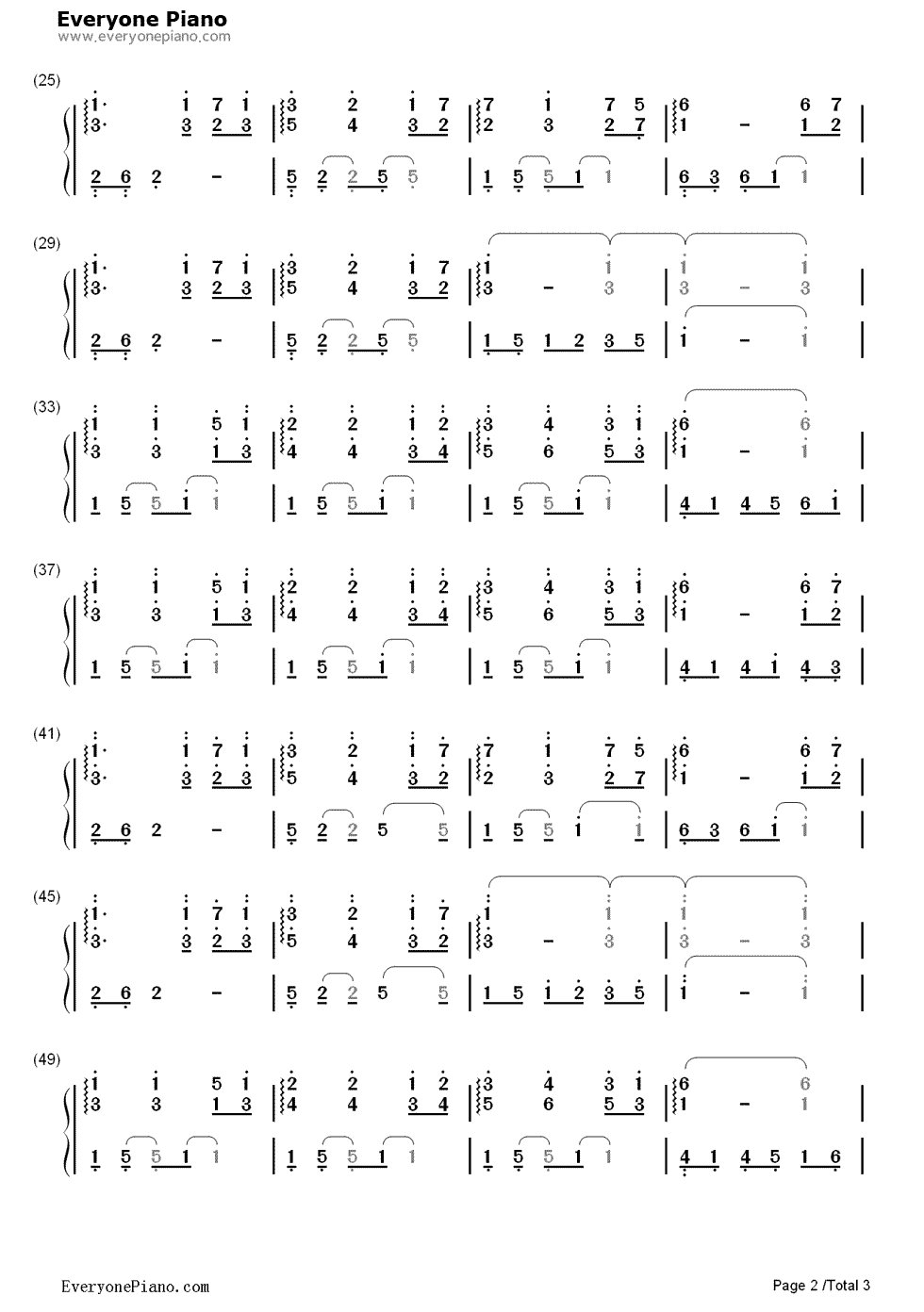 晴空钢琴简谱-数字双手-未知2