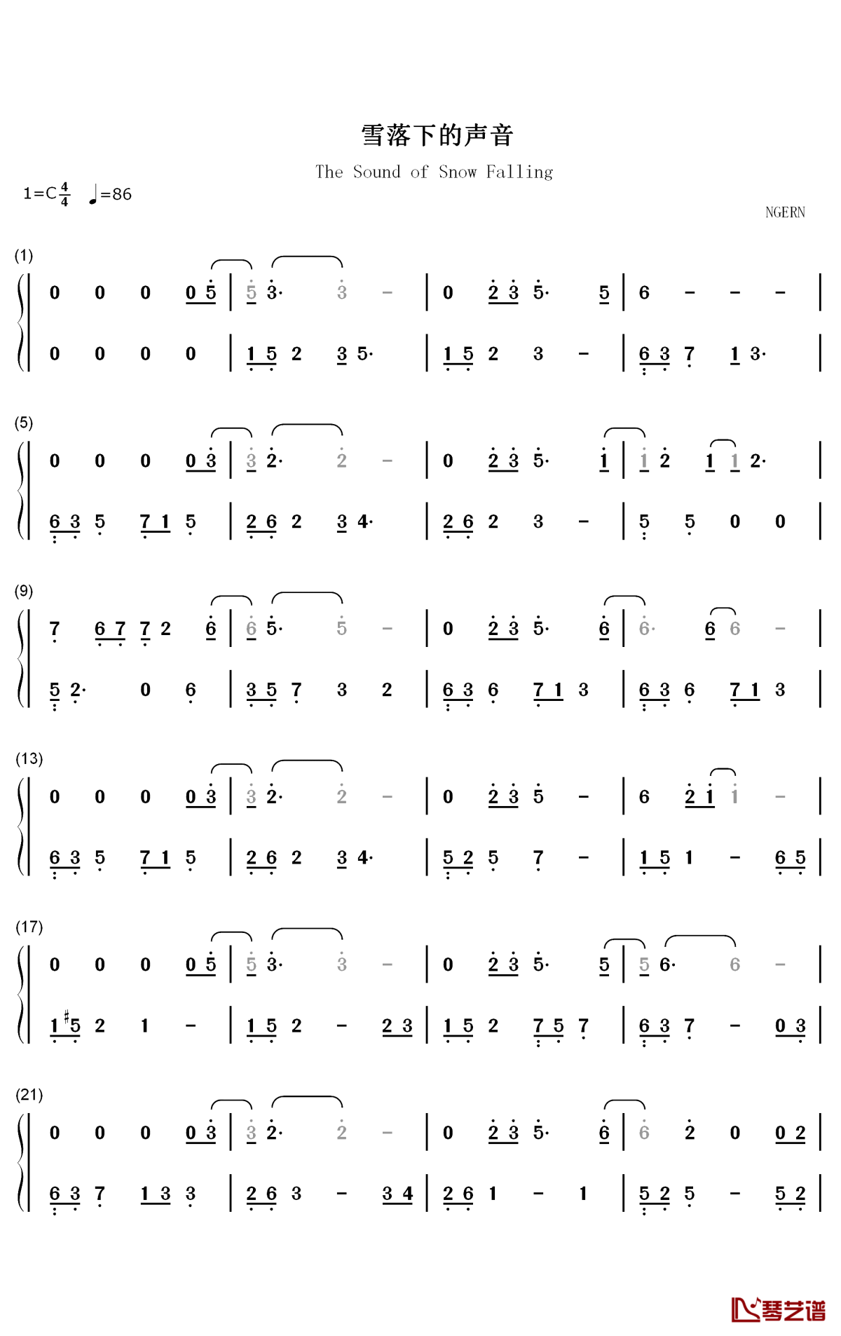 雪落下的声音钢琴简谱-数字双手-陆虎 周深1