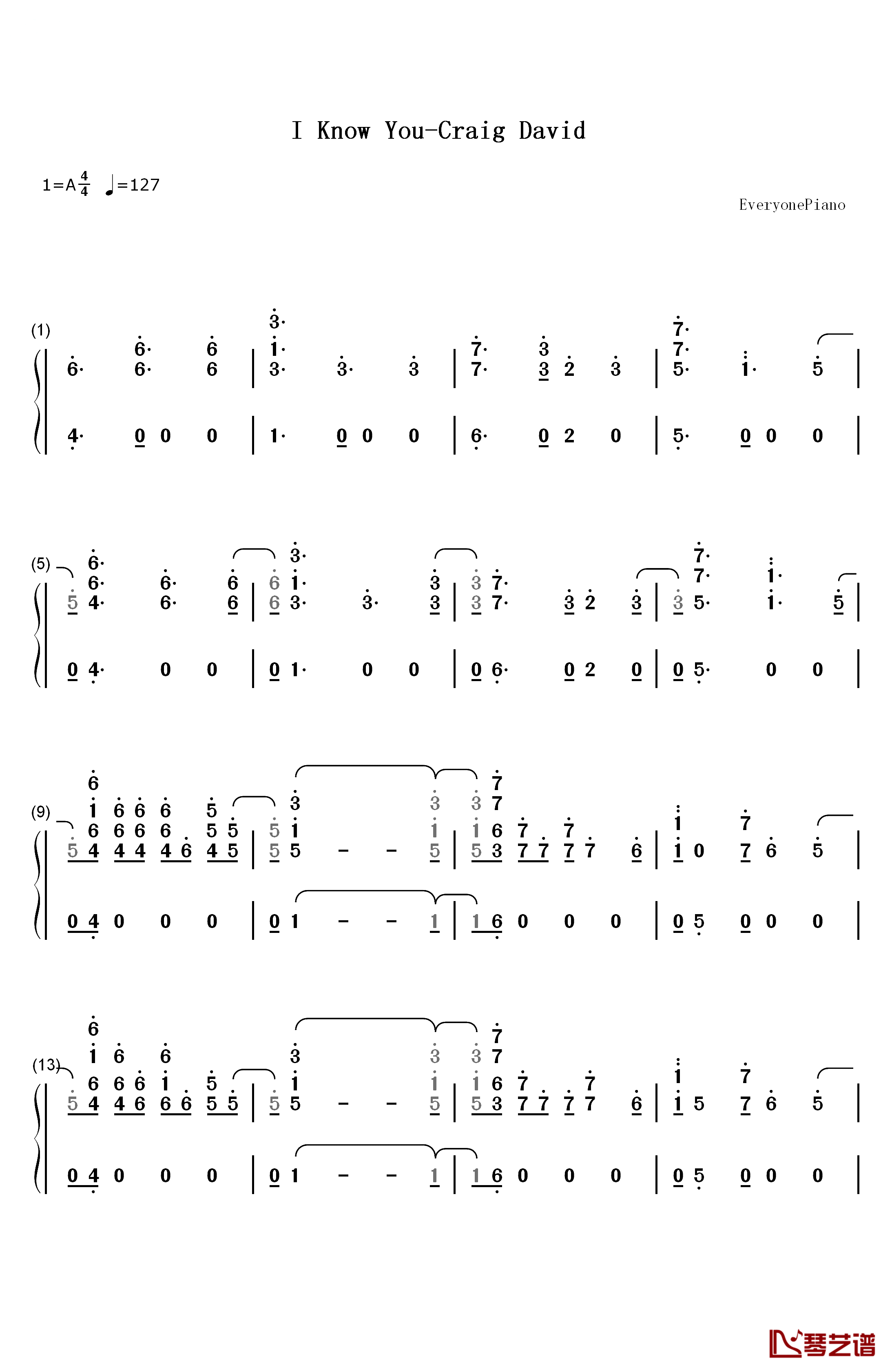 I Know You钢琴简谱-数字双手-Craig David Bastille1