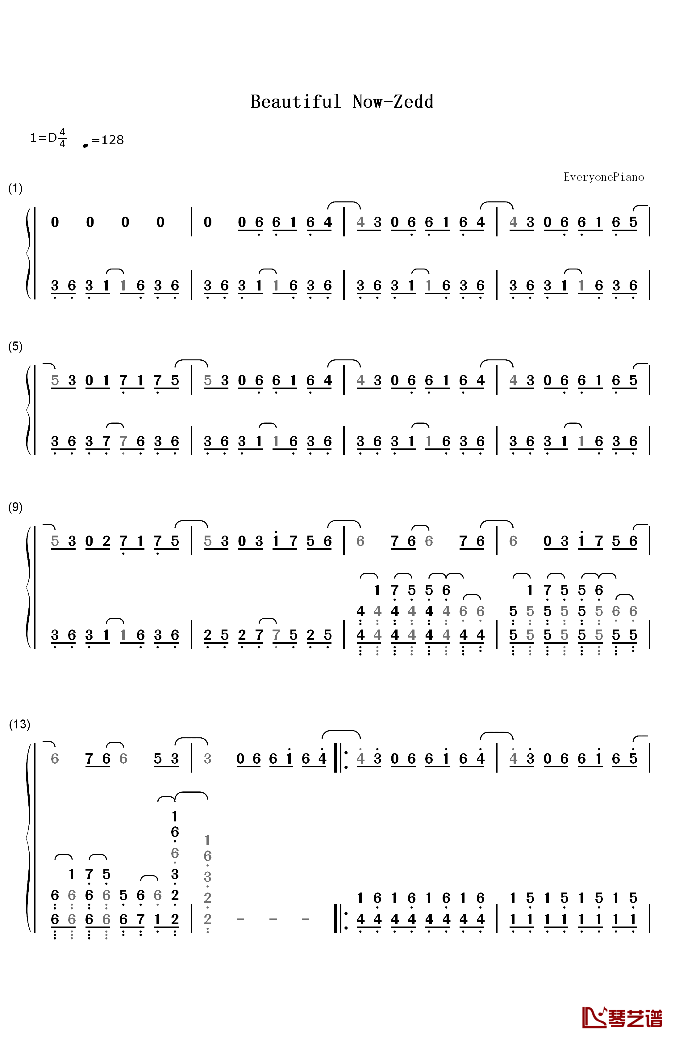 Beautiful Now钢琴简谱-数字双手-Zedd1