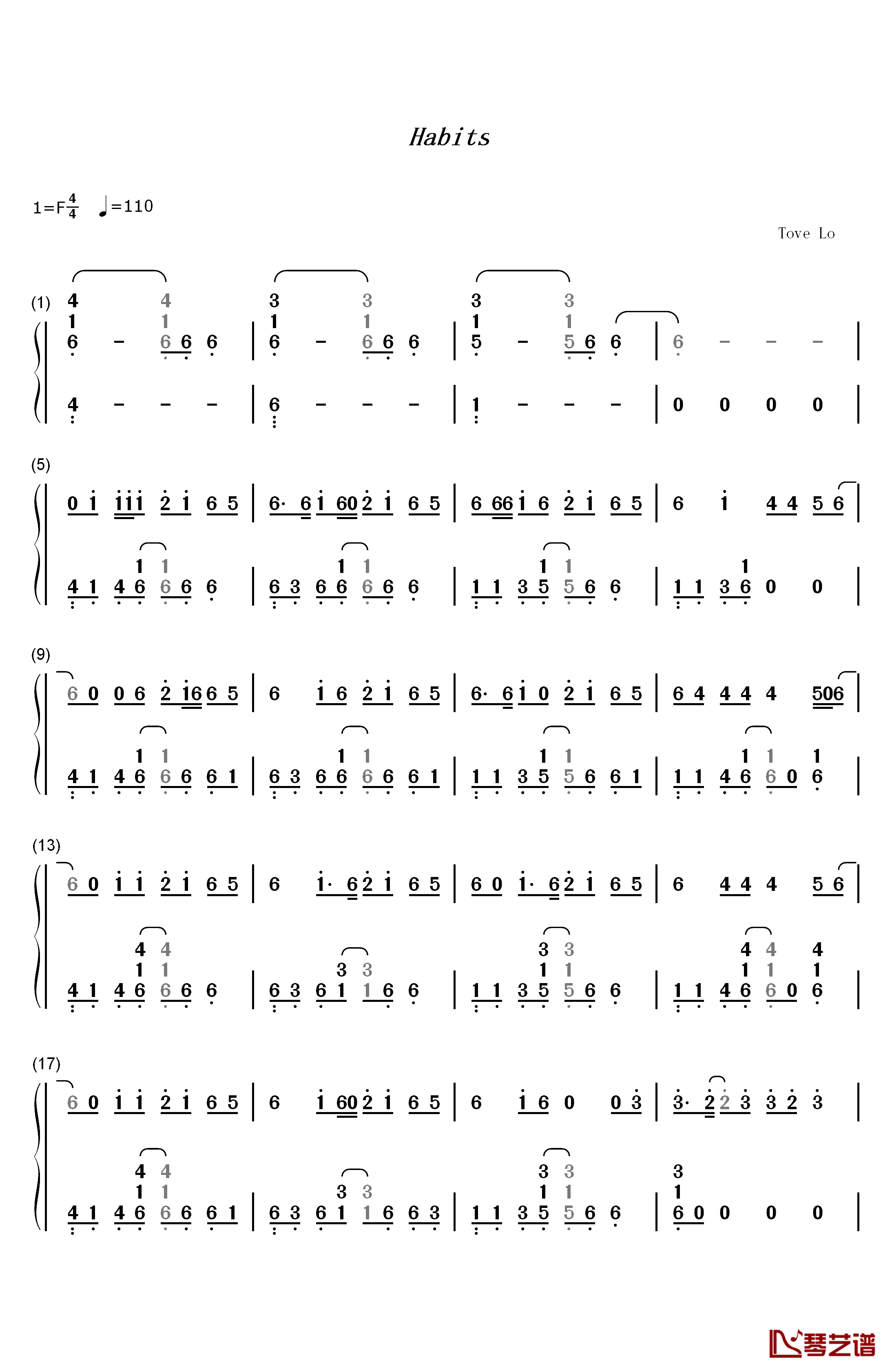 Habits (Stay High)钢琴简谱-数字双手-Tove Lo1