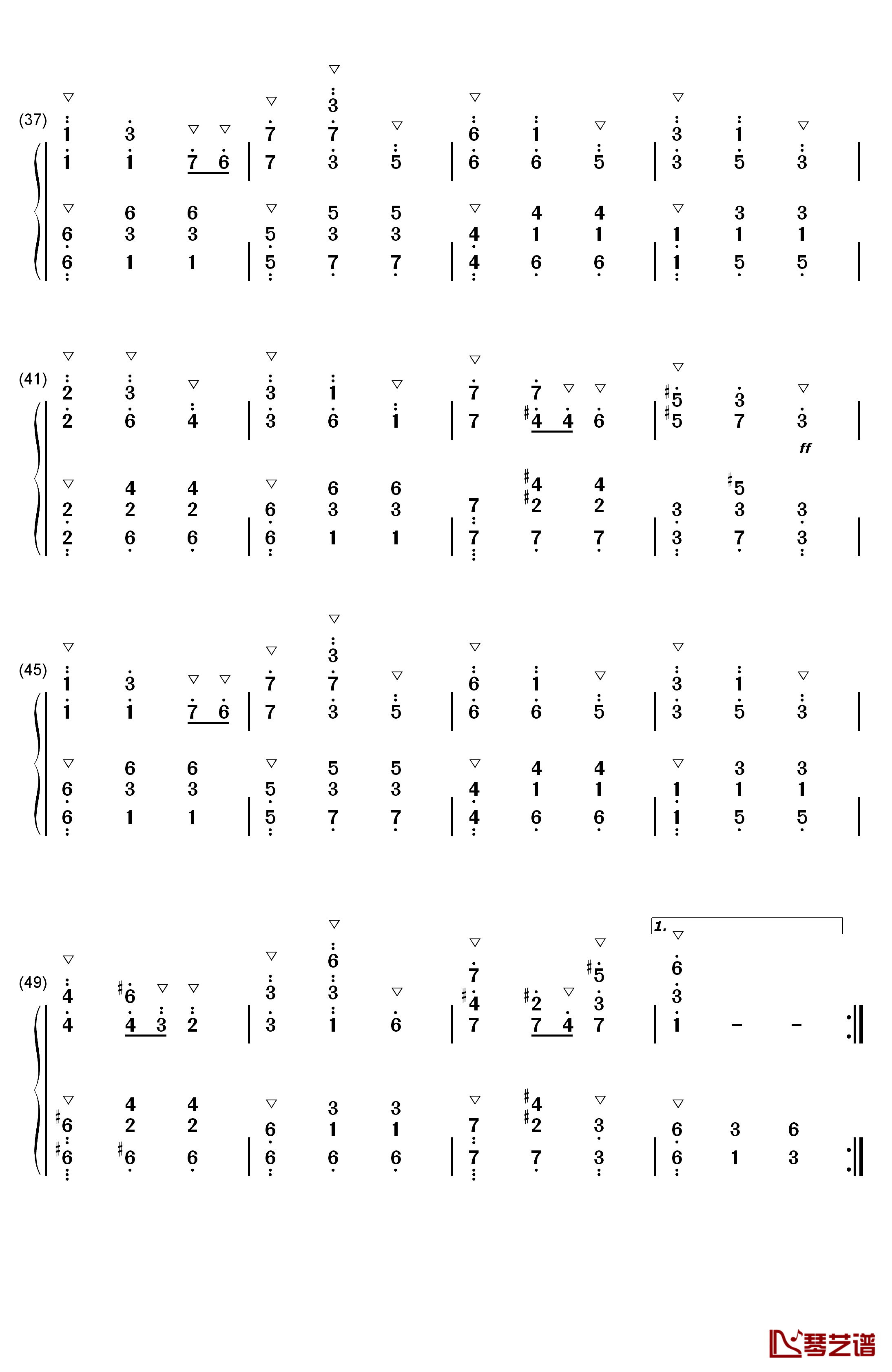 霞光钢琴简谱-数字双手-曲锦楠3